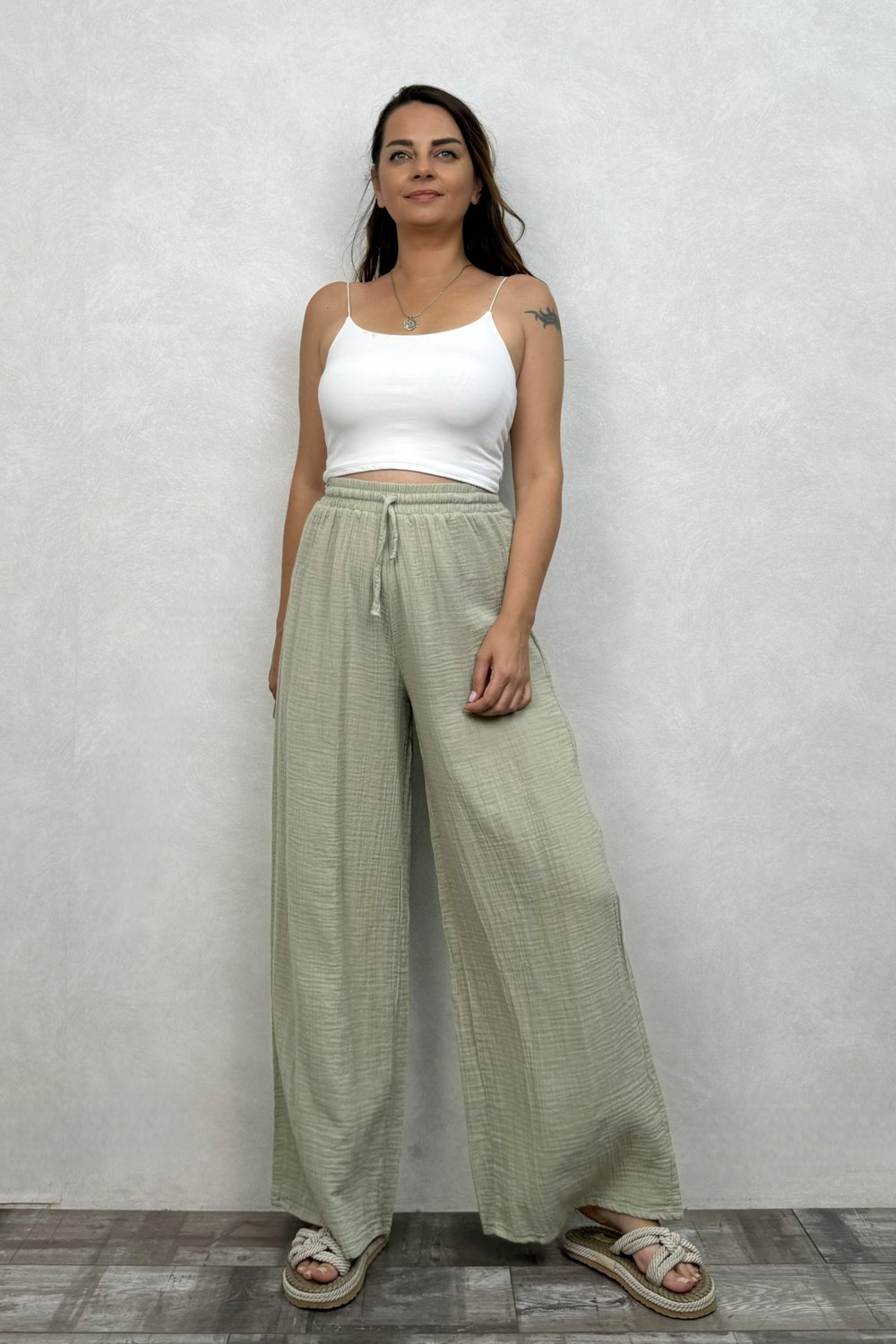 Benedit Müslin Pantolon Sea Green - Su Yeşili