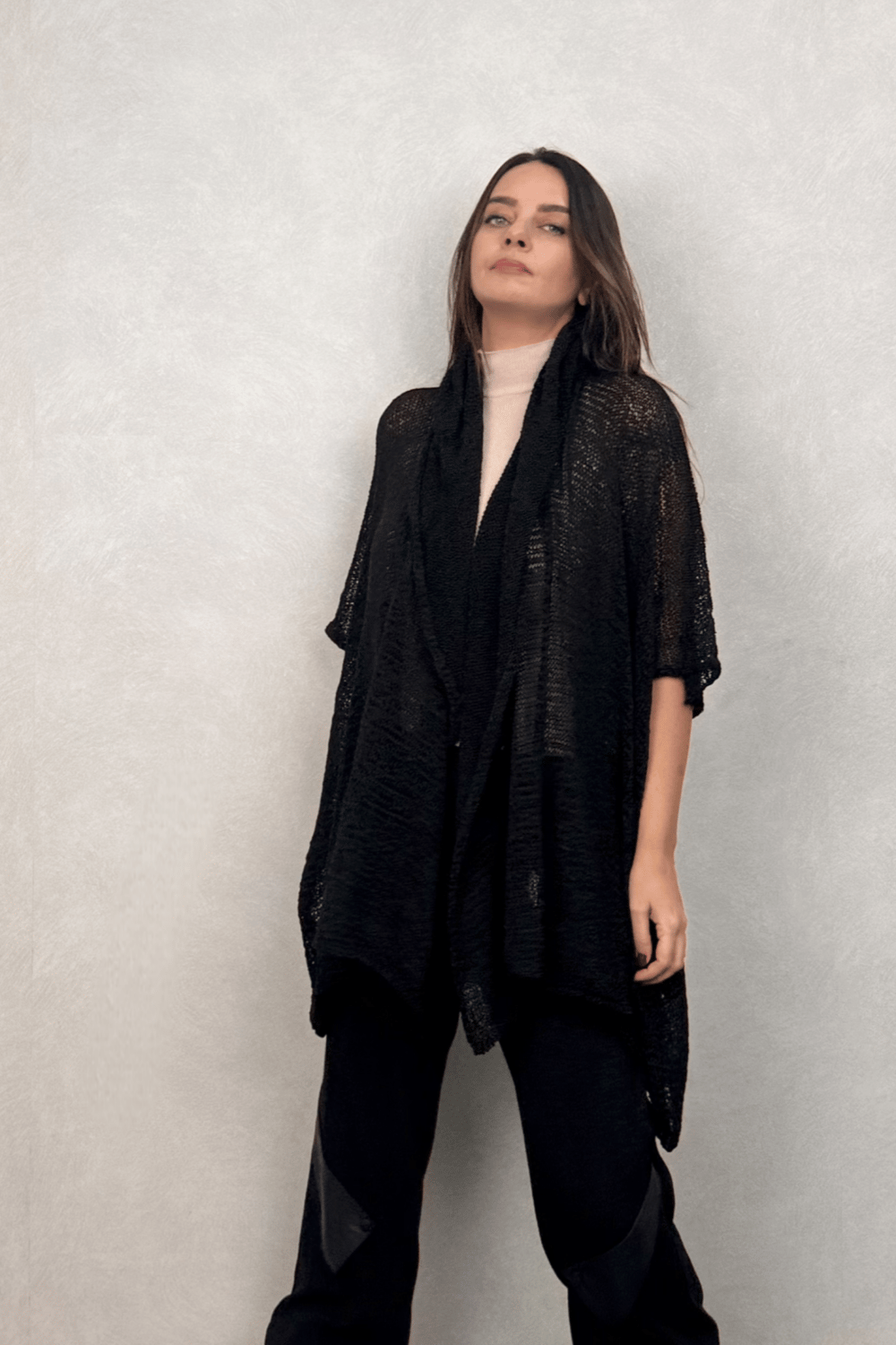 Boho Kapşonlu Merserize Hırka - Siyah