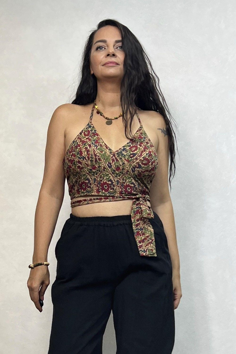 Boyundan Bağlamalı Kuplu Crop Bluz - Pera