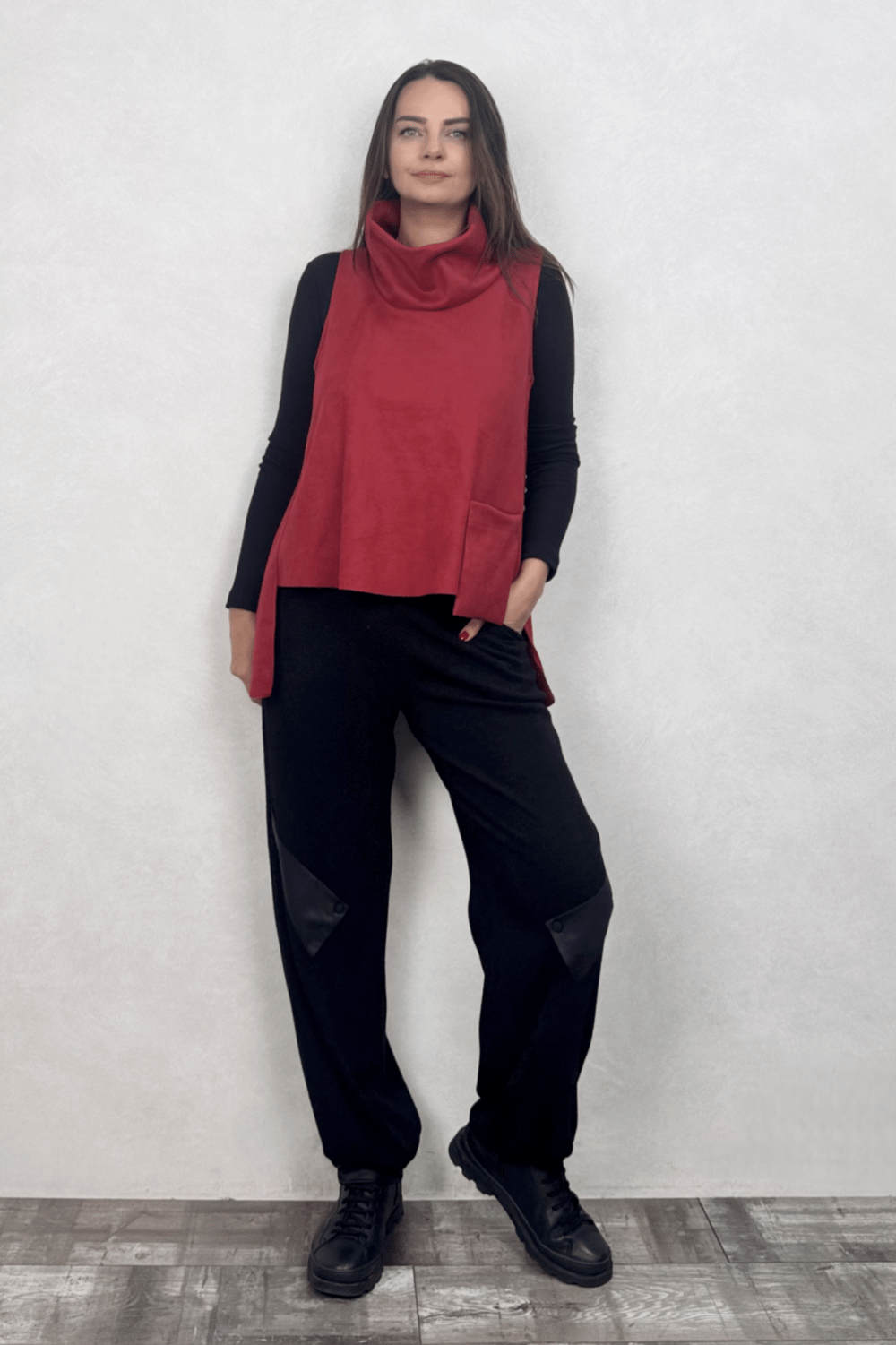 Cep Detaylı Süet Bluz - Bordo
