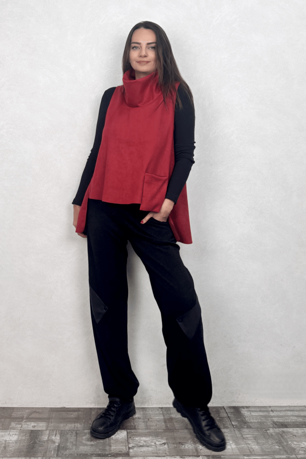 Cep Detaylı Süet Bluz - Bordo