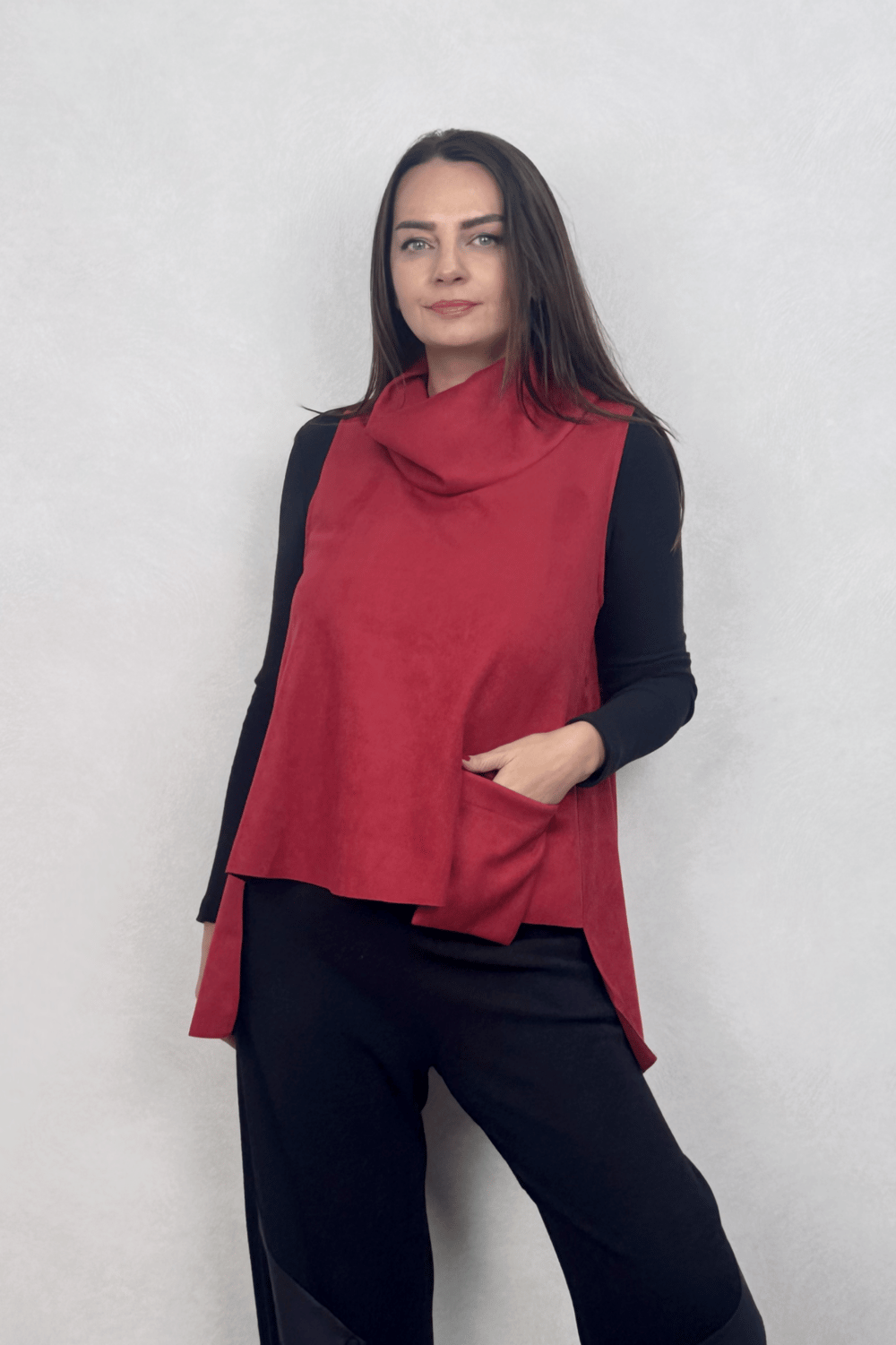 Cep Detaylı Süet Bluz - Bordo