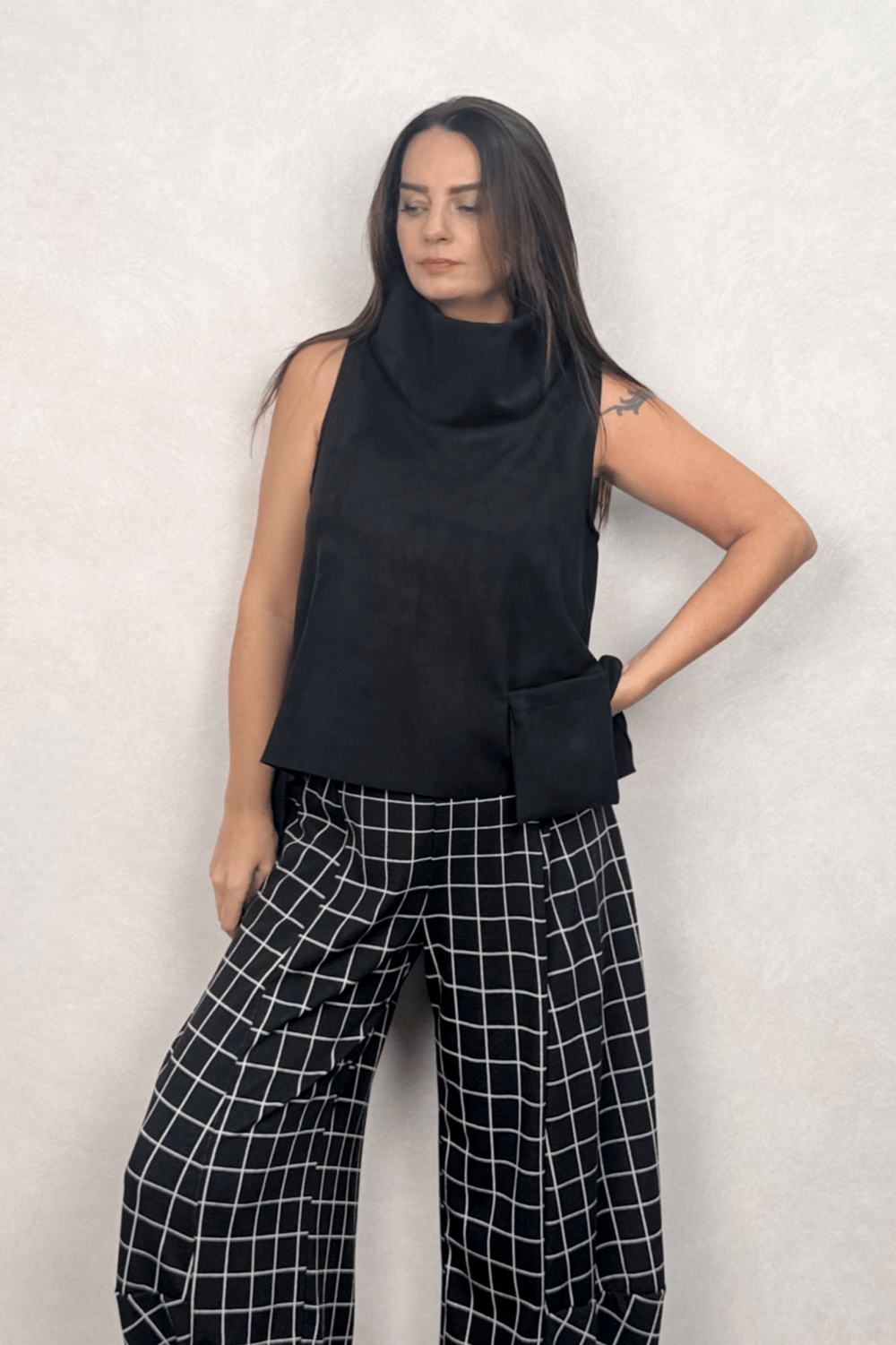 Cep Detaylı Süet Bluz - Siyah