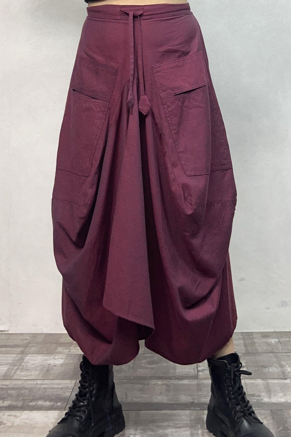 Cepli Uzun Şalvar Etek - Bordo
