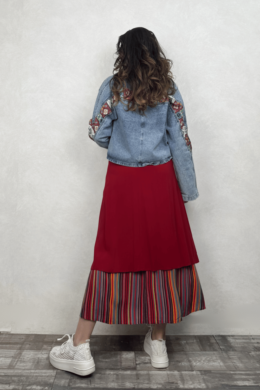 Çift Katlı Polly Gypsy Etek - Kırmızı