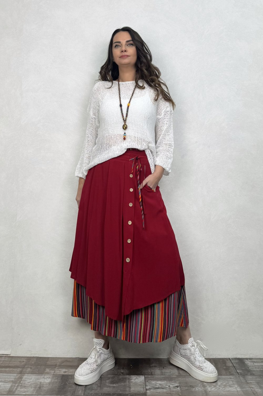 Çift Katlı Polly Gypsy Etek - Kırmızı