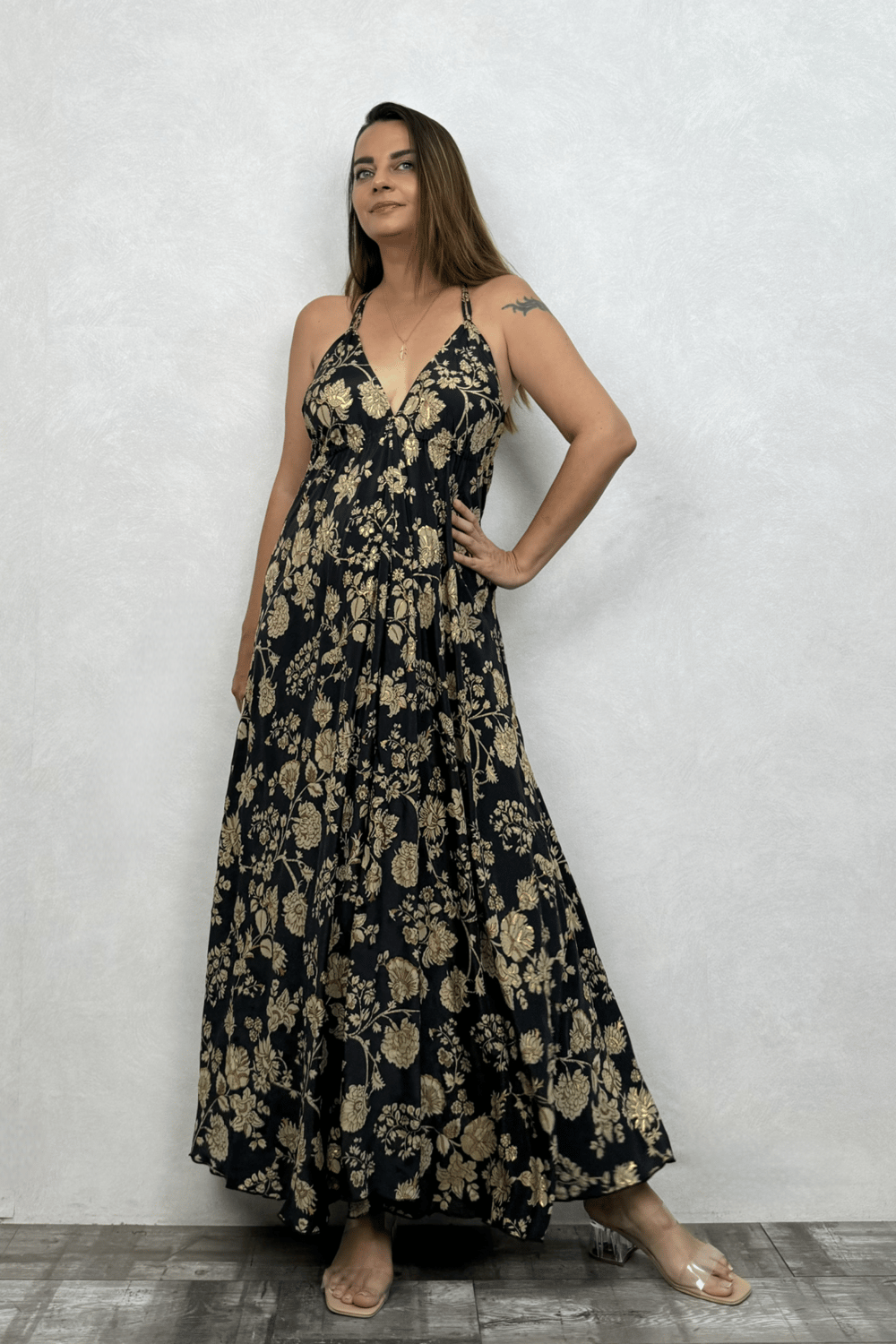 Dalia İpek Elbise -Siyah Gold