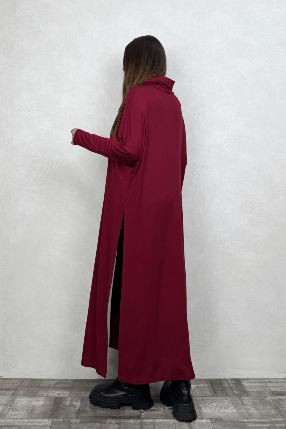 Degaje Yırtmaçlı Triko Tunik - Bordo