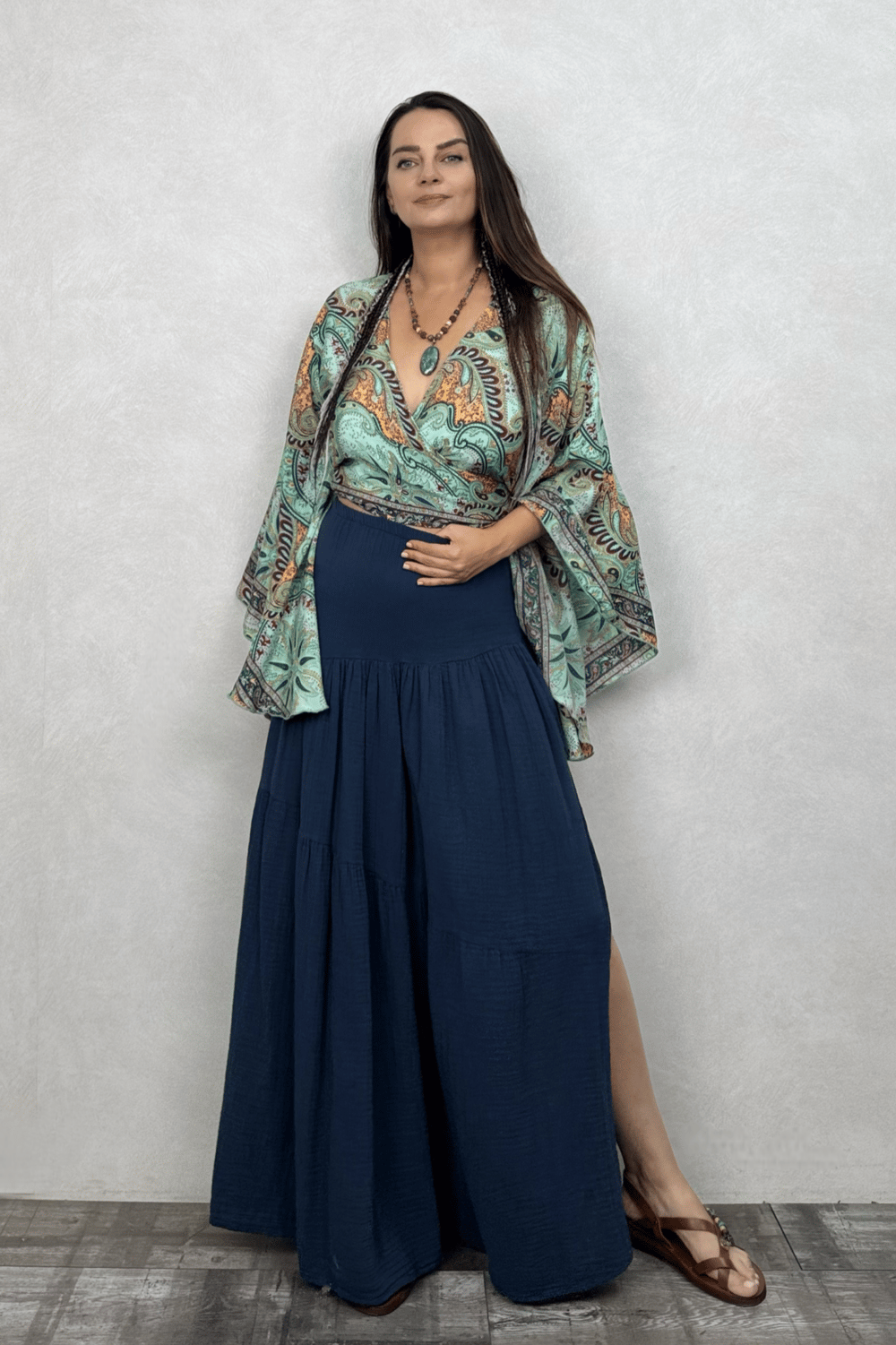 Dione Müslin Etek Midnight Navy - Petrol