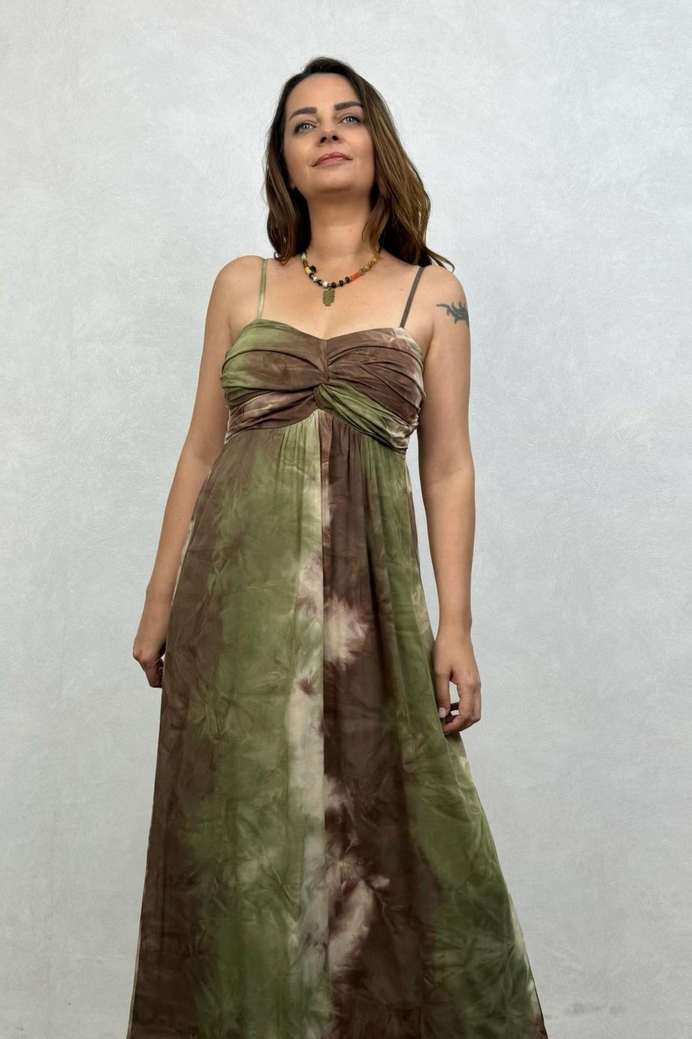 Düğüm Detaylı Batik Elbise - Haki