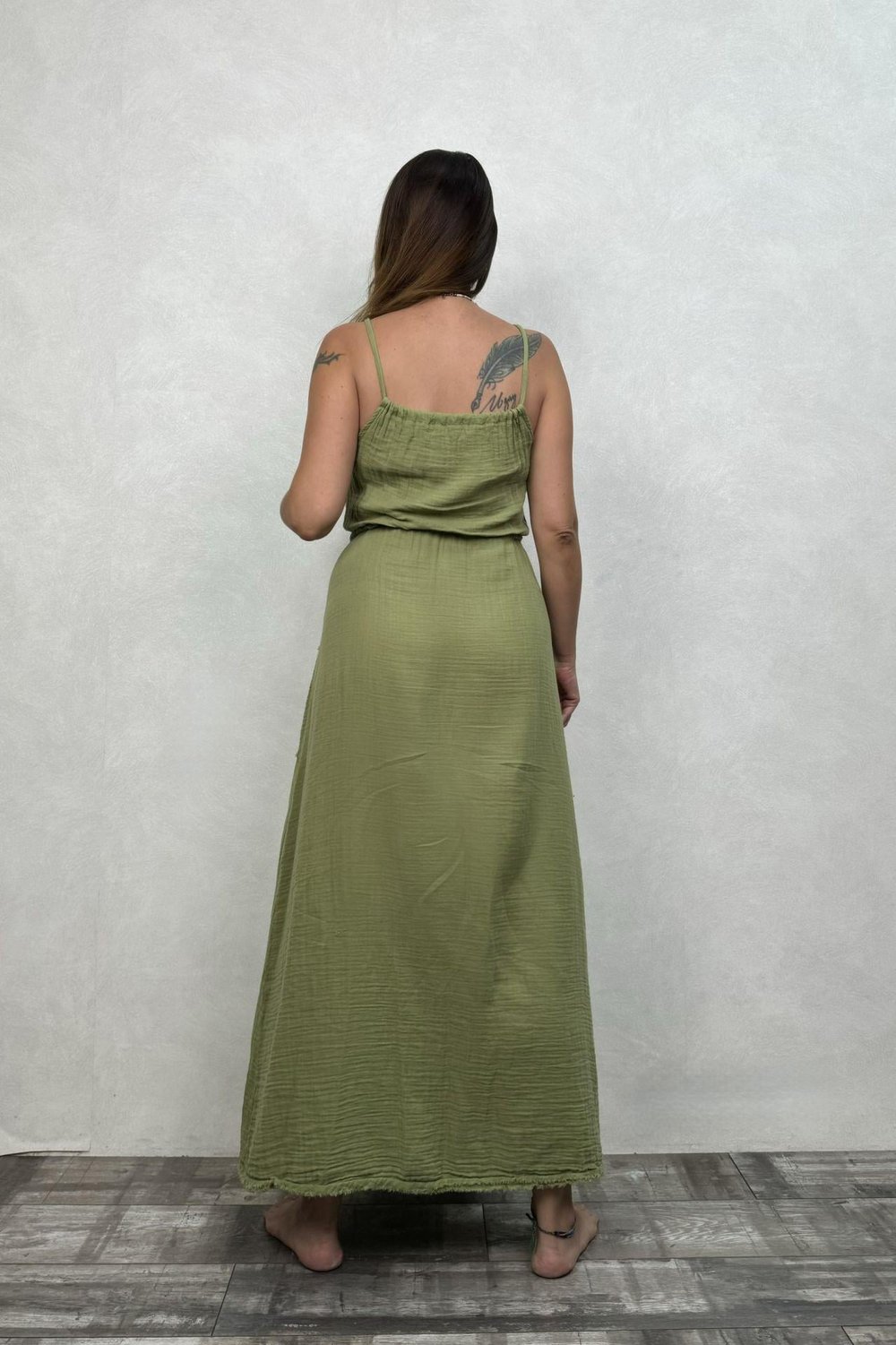 Egina Müslin Elbise Sage Green- Yeşil