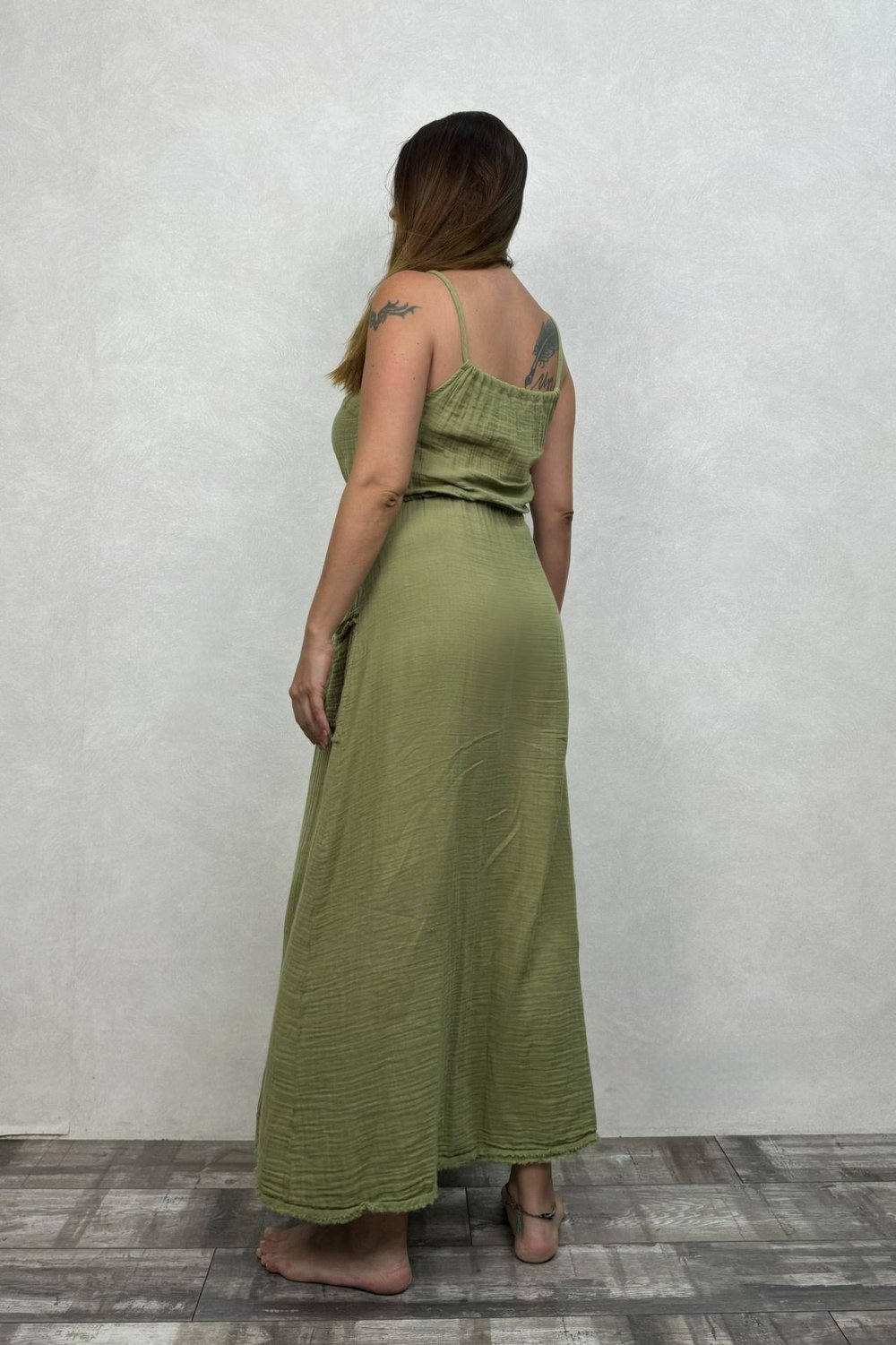 Egina Müslin Elbise Sage Green- Yeşil
