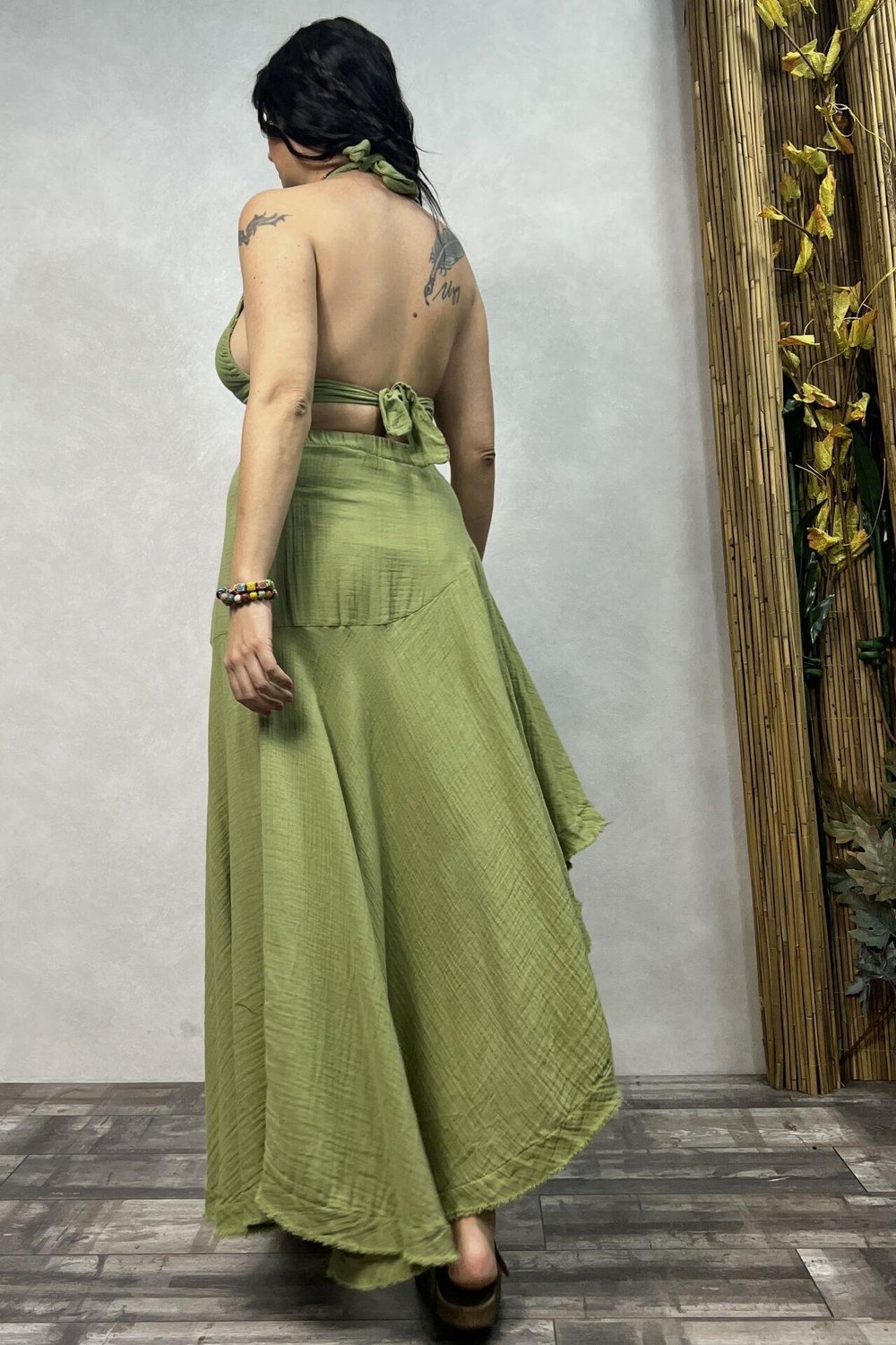 Eve Bağlamalı Müslin Crop Top Sage Green - Yeşil