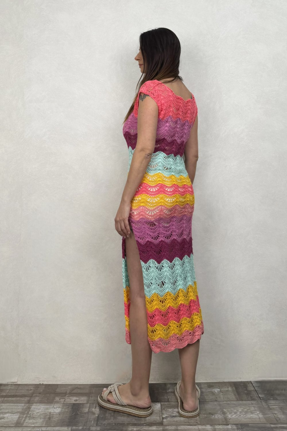Fit Kalıp Hand Made Elbise - Çok Renkli