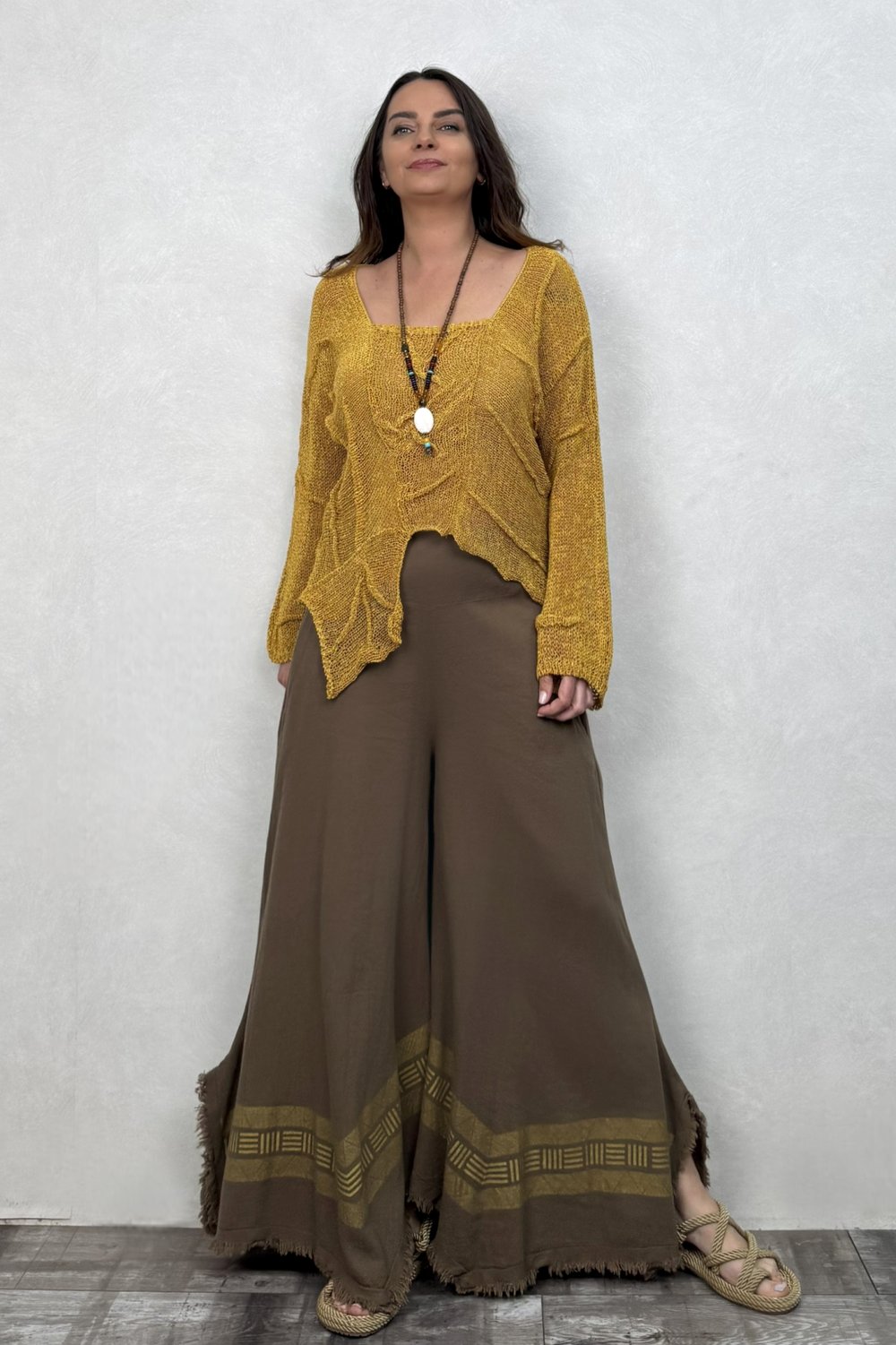 Frig Ağaç Baskı Pantolon Neutral Brown -Doğal Kahve