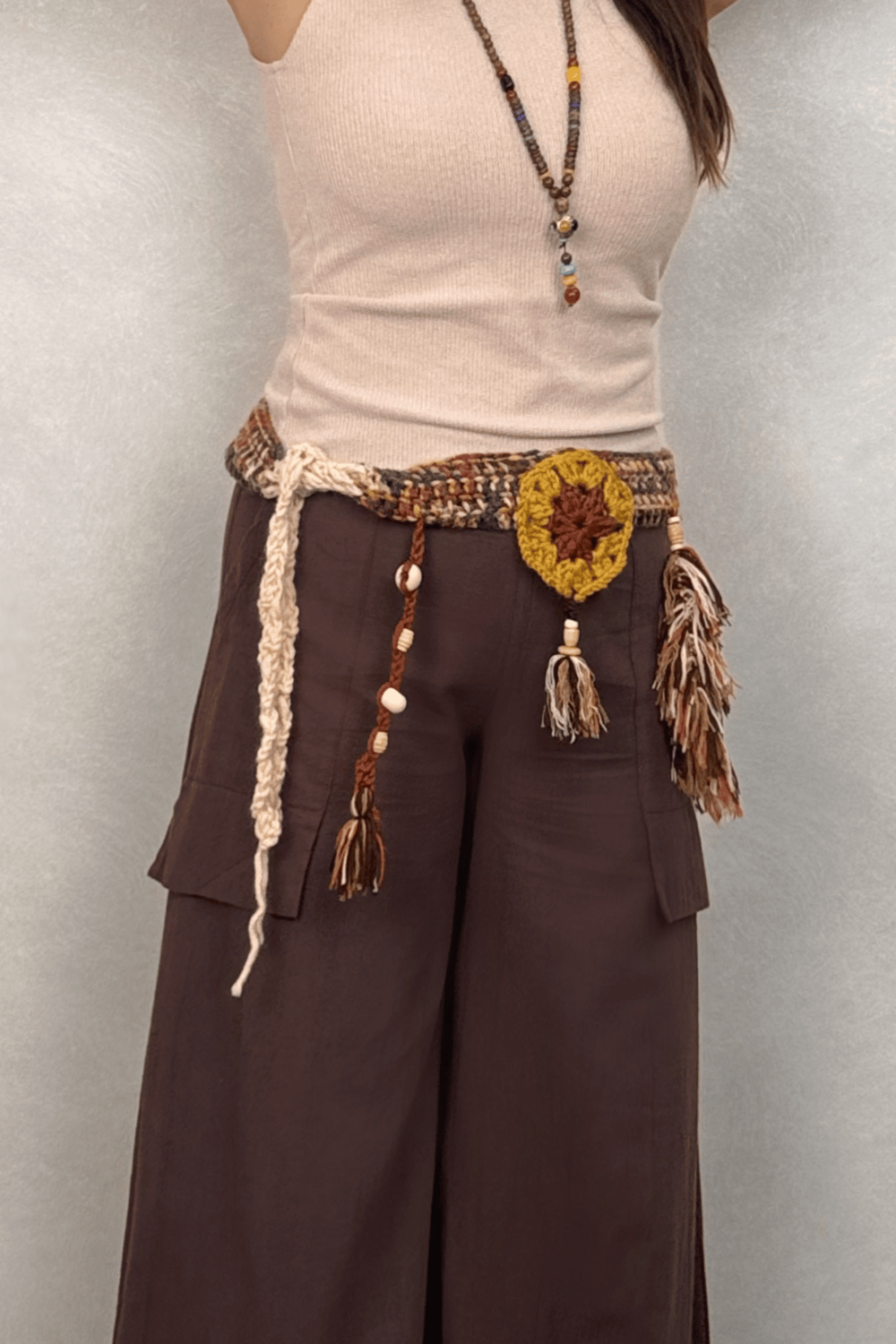 Hand Made Çantalı Örme Kemer - Hardal