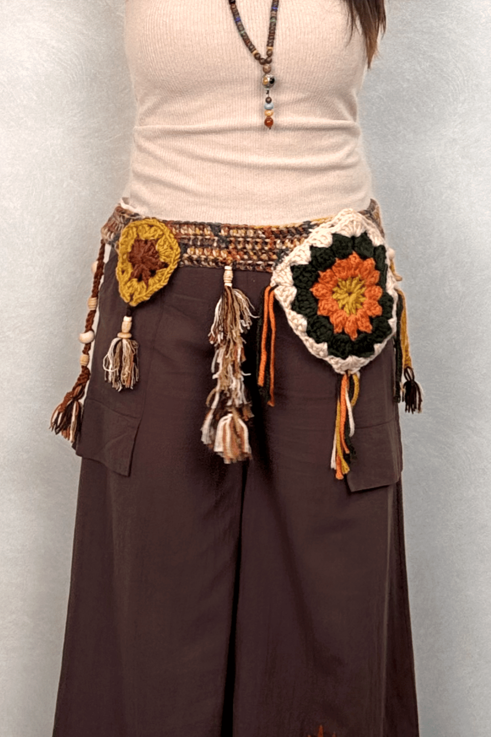 Hand Made Çantalı Örme Kemer - Hardal