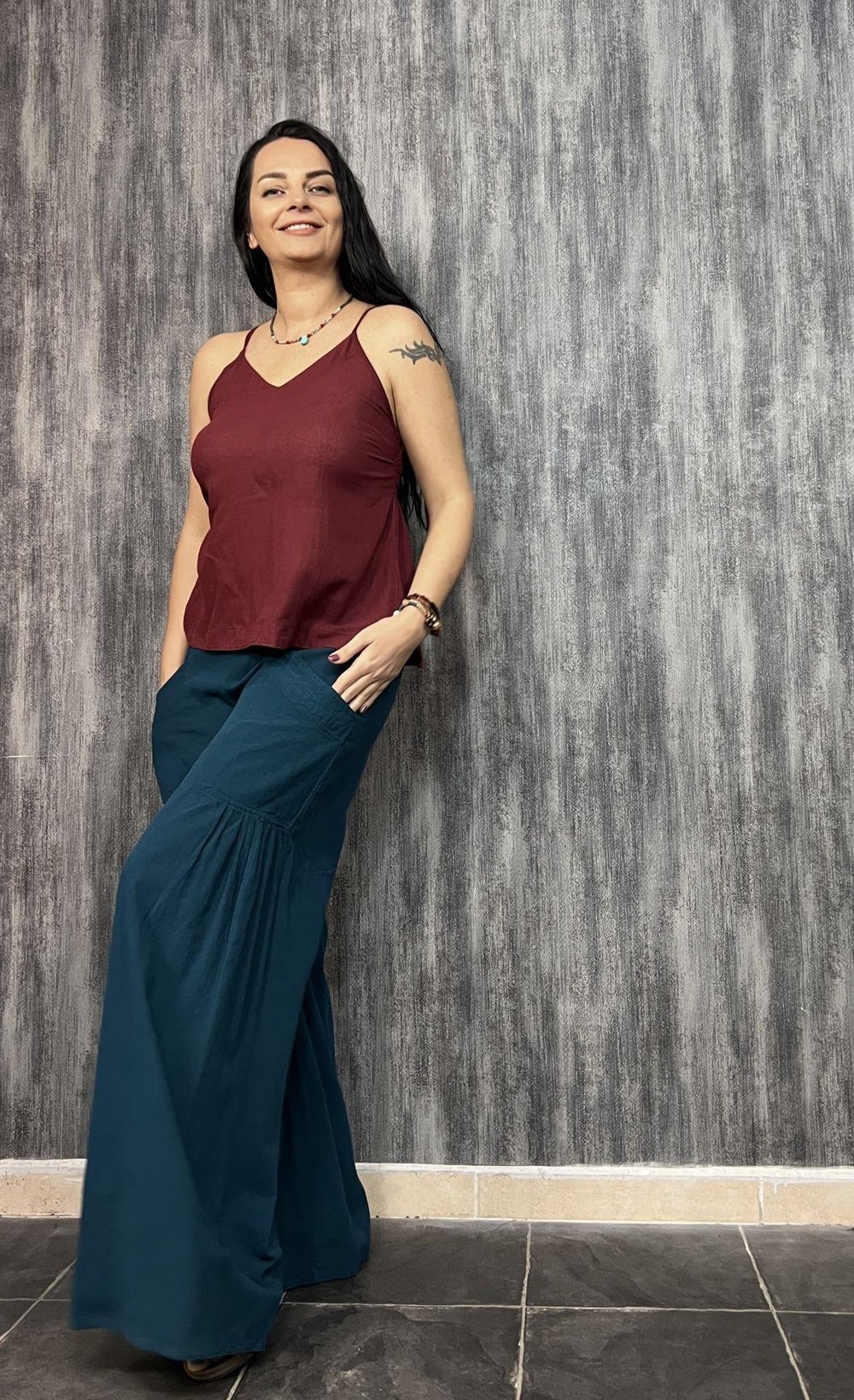 İp Askılı Mily Bluz - Bordo