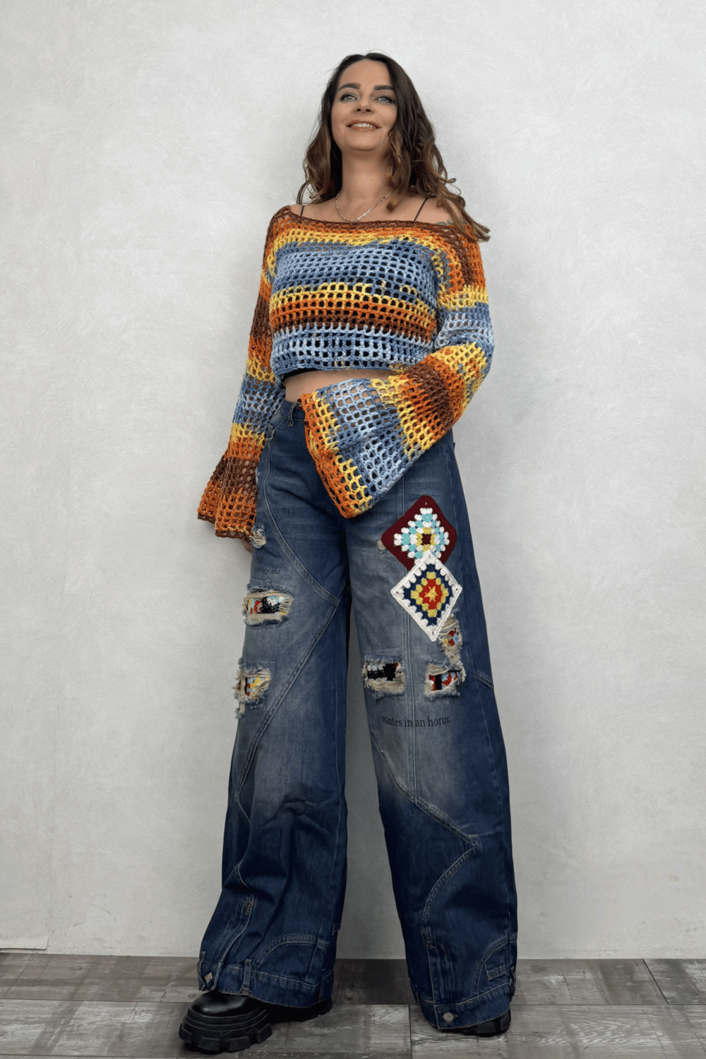 İspanyol Kol Batik Örgü Crop Bluz- Sarı Batik