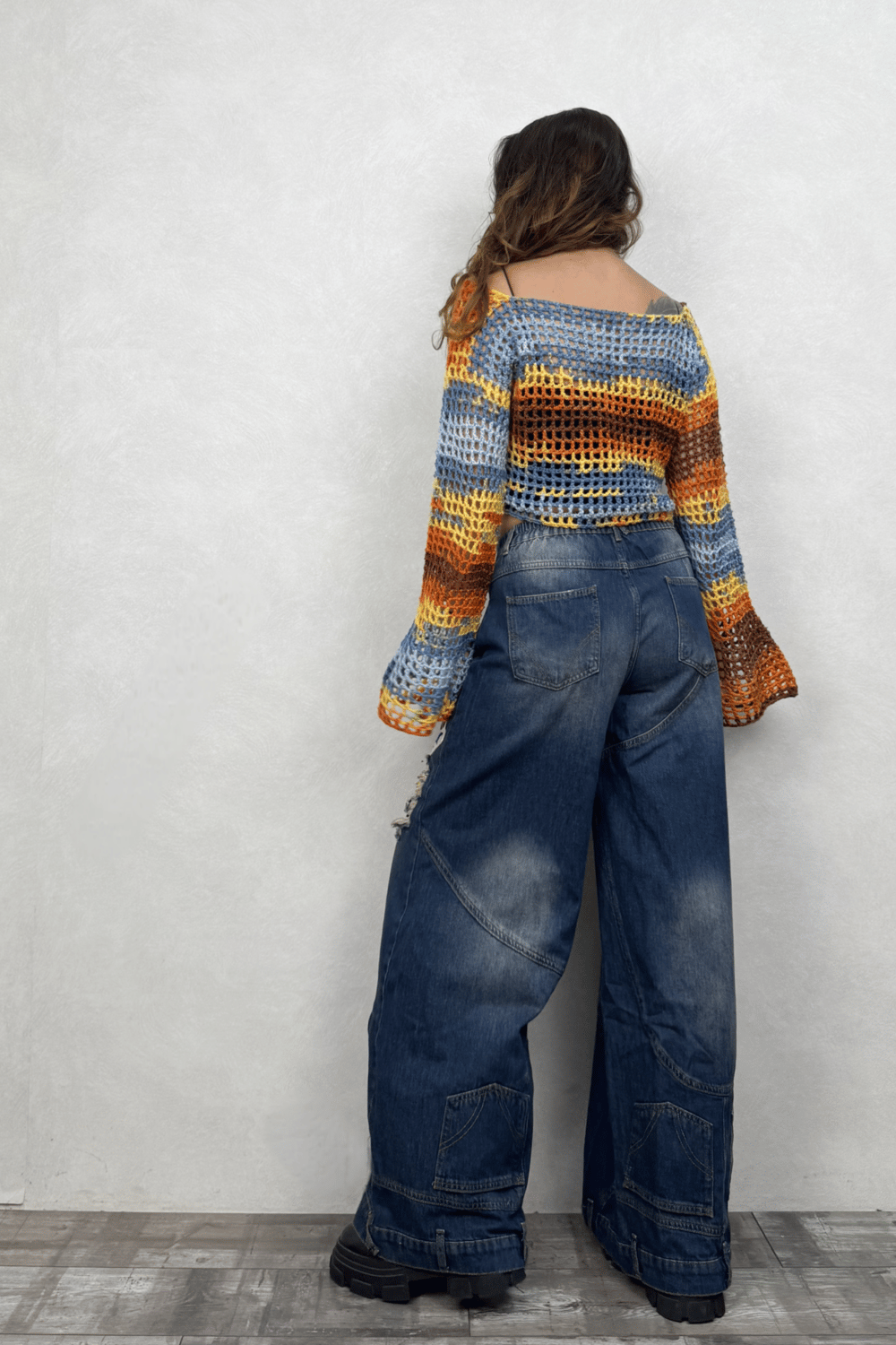 İspanyol Kol Batik Örgü Crop Bluz- Sarı Batik