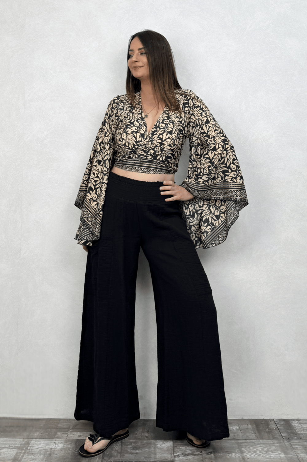 Kimono Kol İpek Bolero Bluz - Siyah Krem