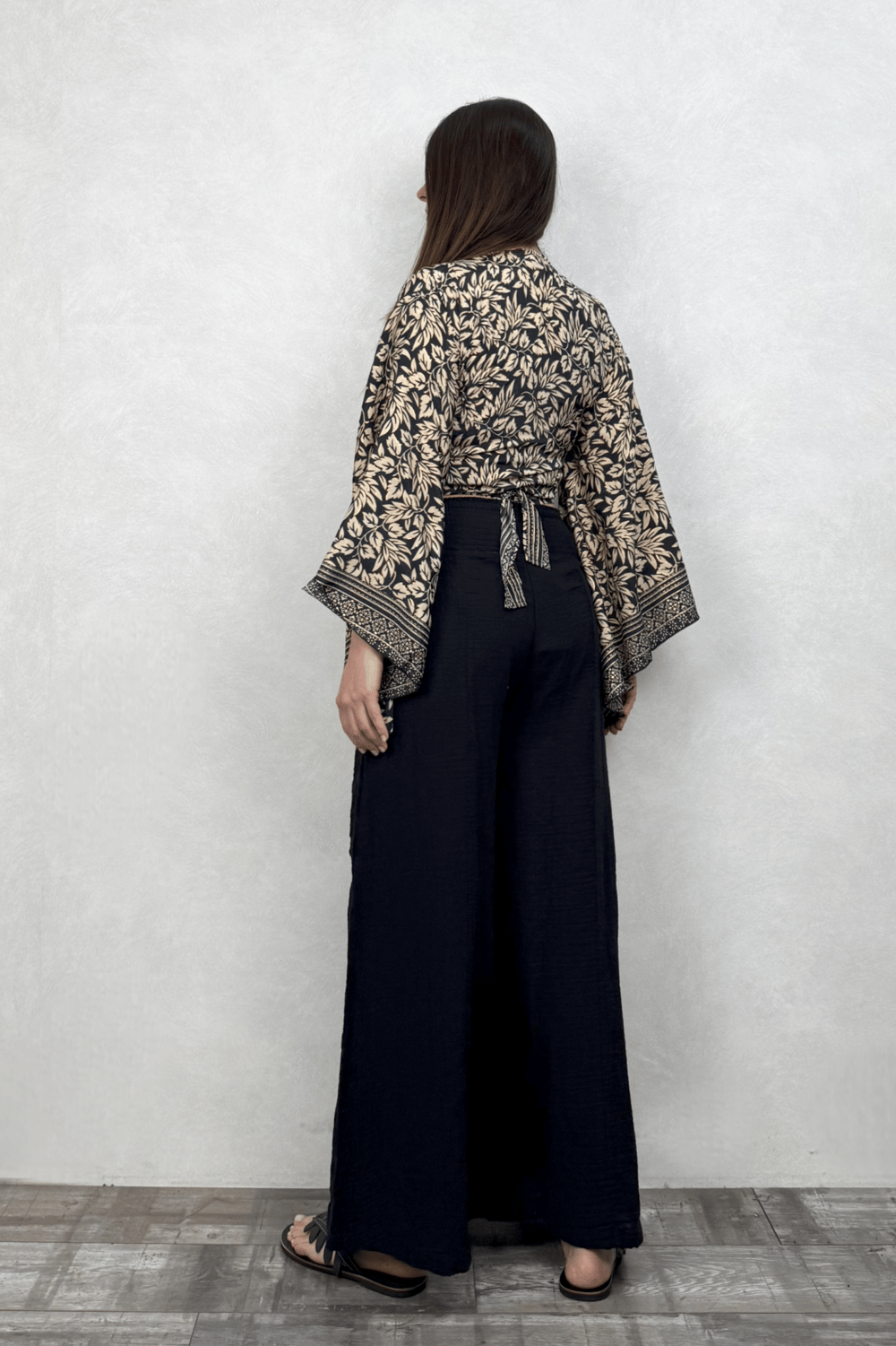 Kimono Kol İpek Bolero Bluz - Siyah Krem