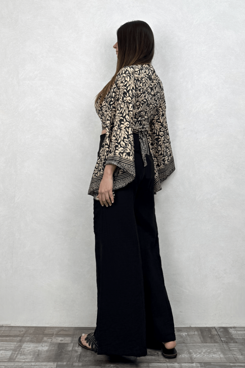 Kimono Kol İpek Bolero Bluz - Siyah Krem