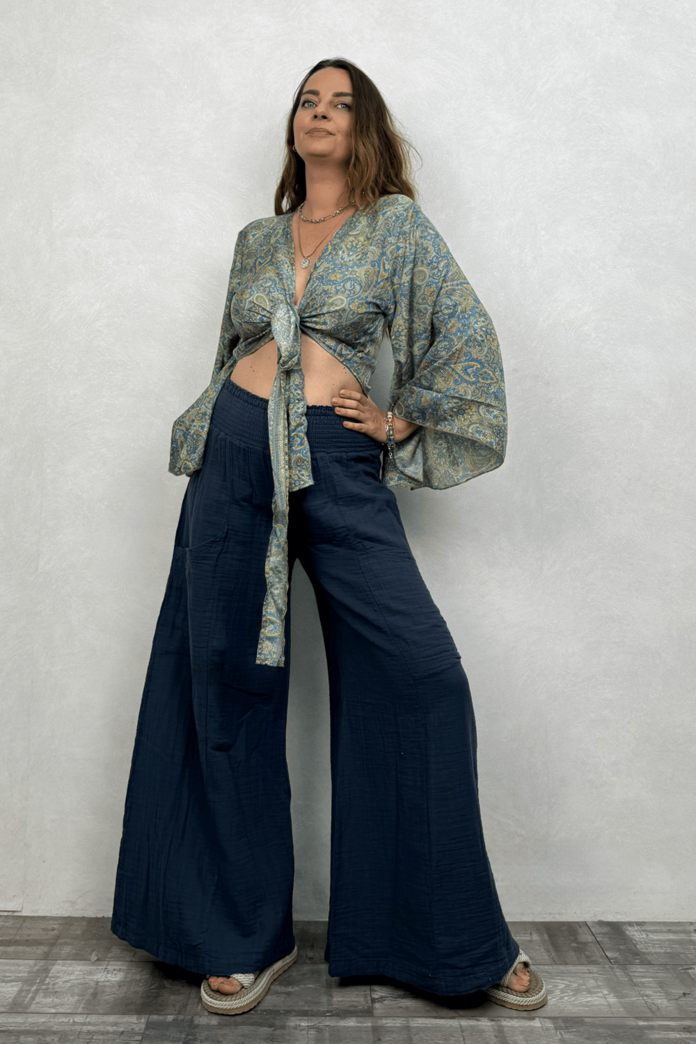 Kimono Kol İpek Bolero Bluz - Yeşil Sarı