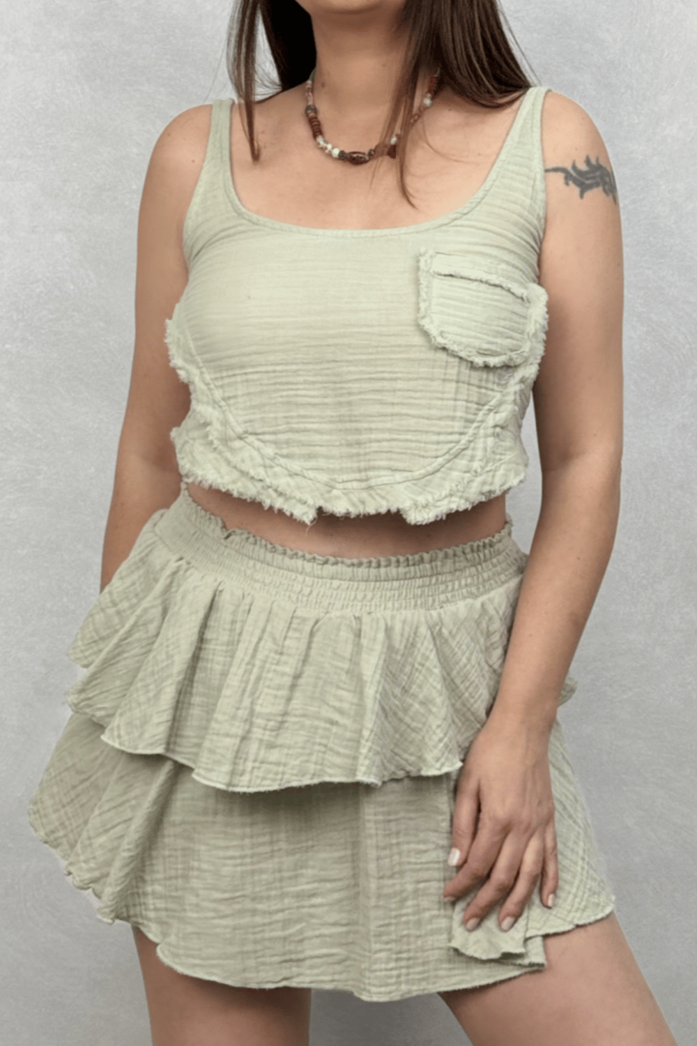Kos Müslin Askılı Crop Sea Green - Su Yeşili