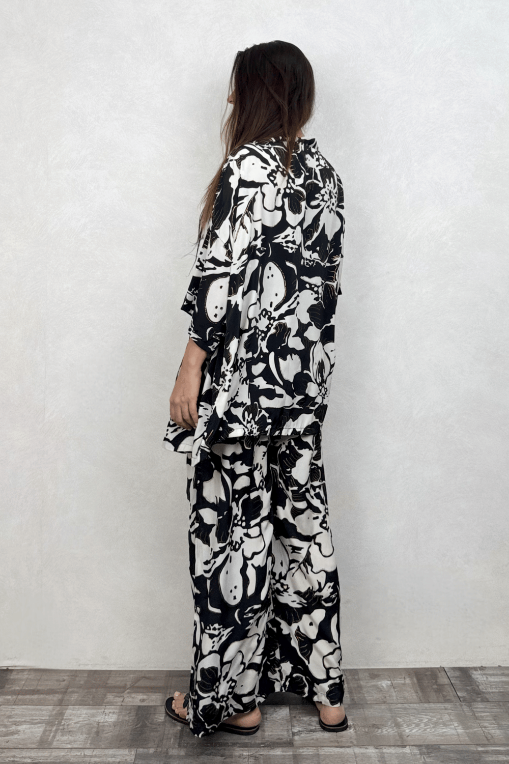 Kybele Kimono Pantolon Takım - Siyah Beyaz