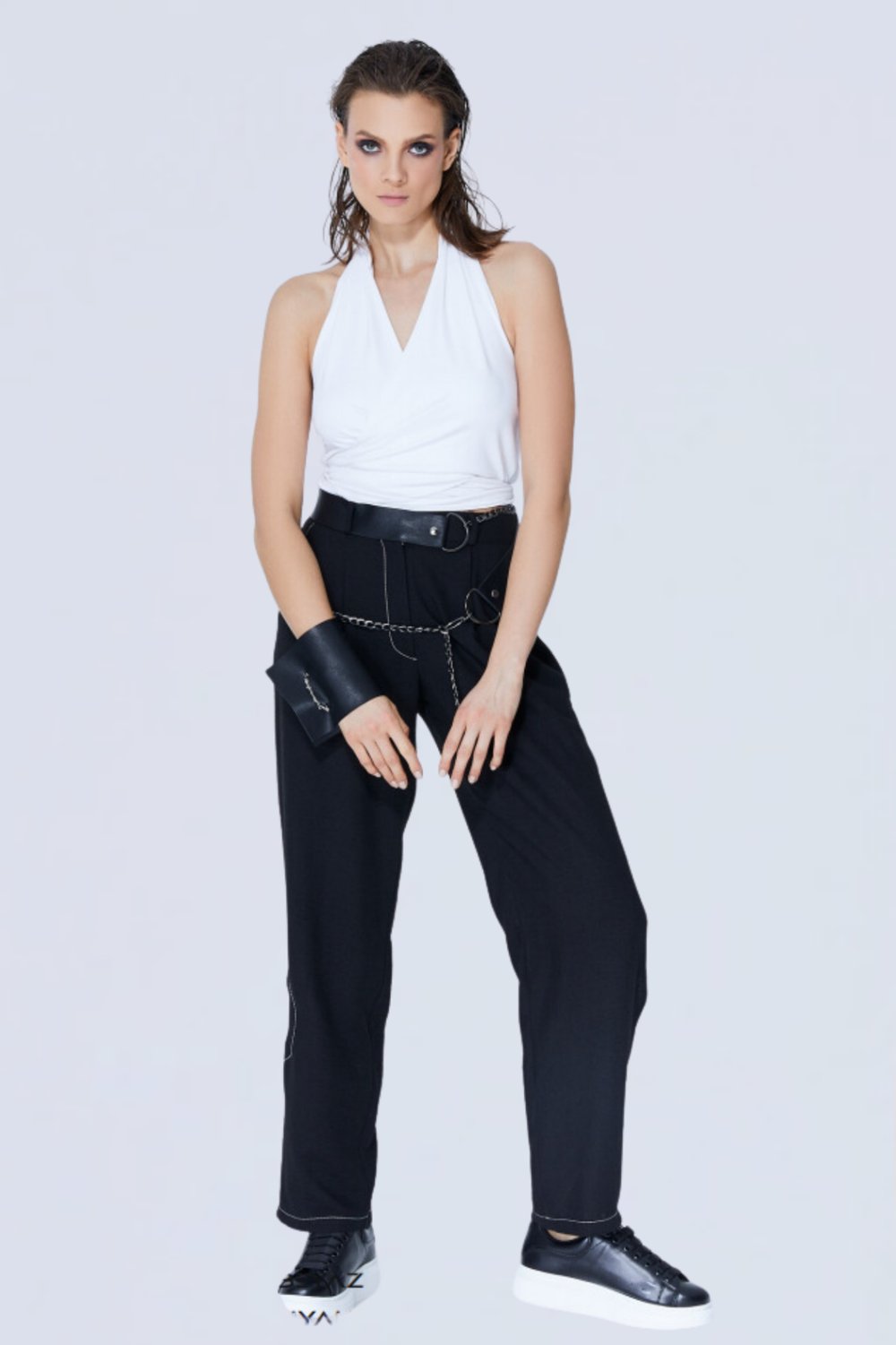 Lamante Bulmaca Crop Bluz  - Beyaz