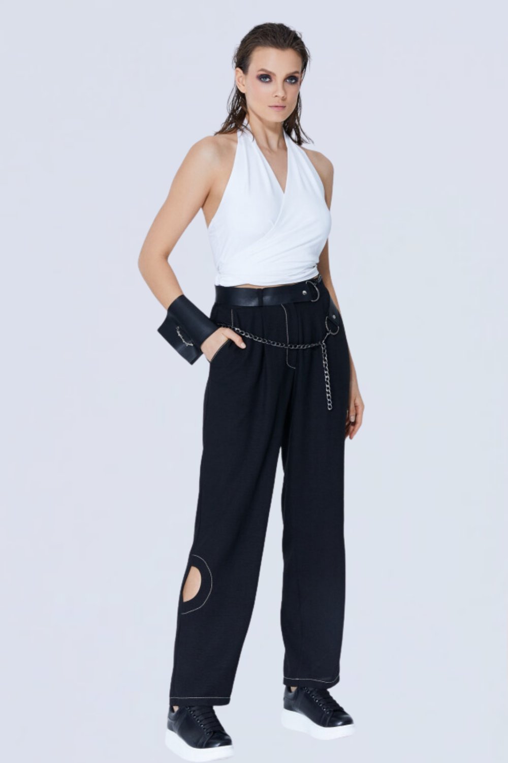Lamante Bulmaca Crop Bluz  - Beyaz