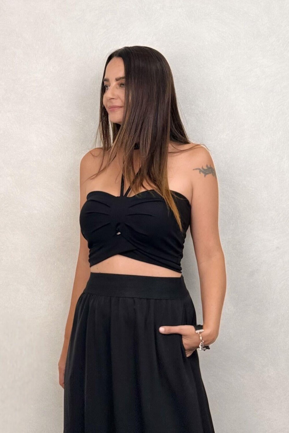 Lamante Crop Bluz - Siyah