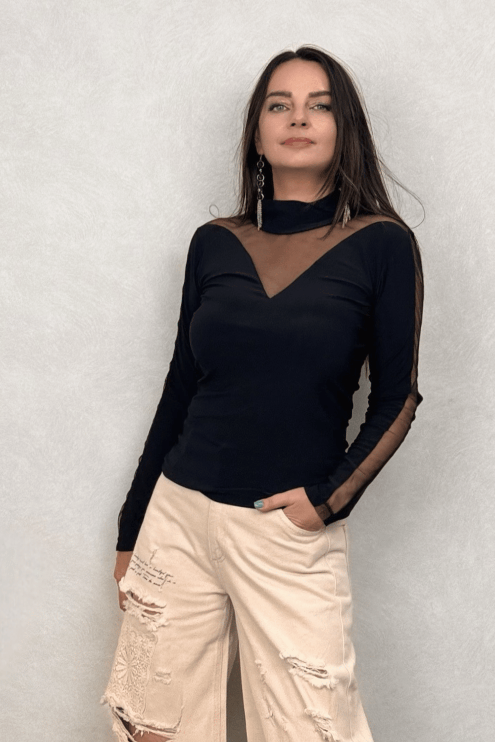 Lamante Lea Tüllü Bluz - Siyah