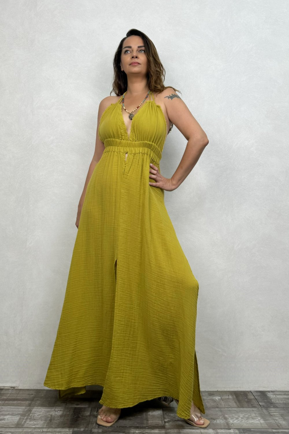 Blanca Lilith Elbise - Golden Olive Limon Küfü