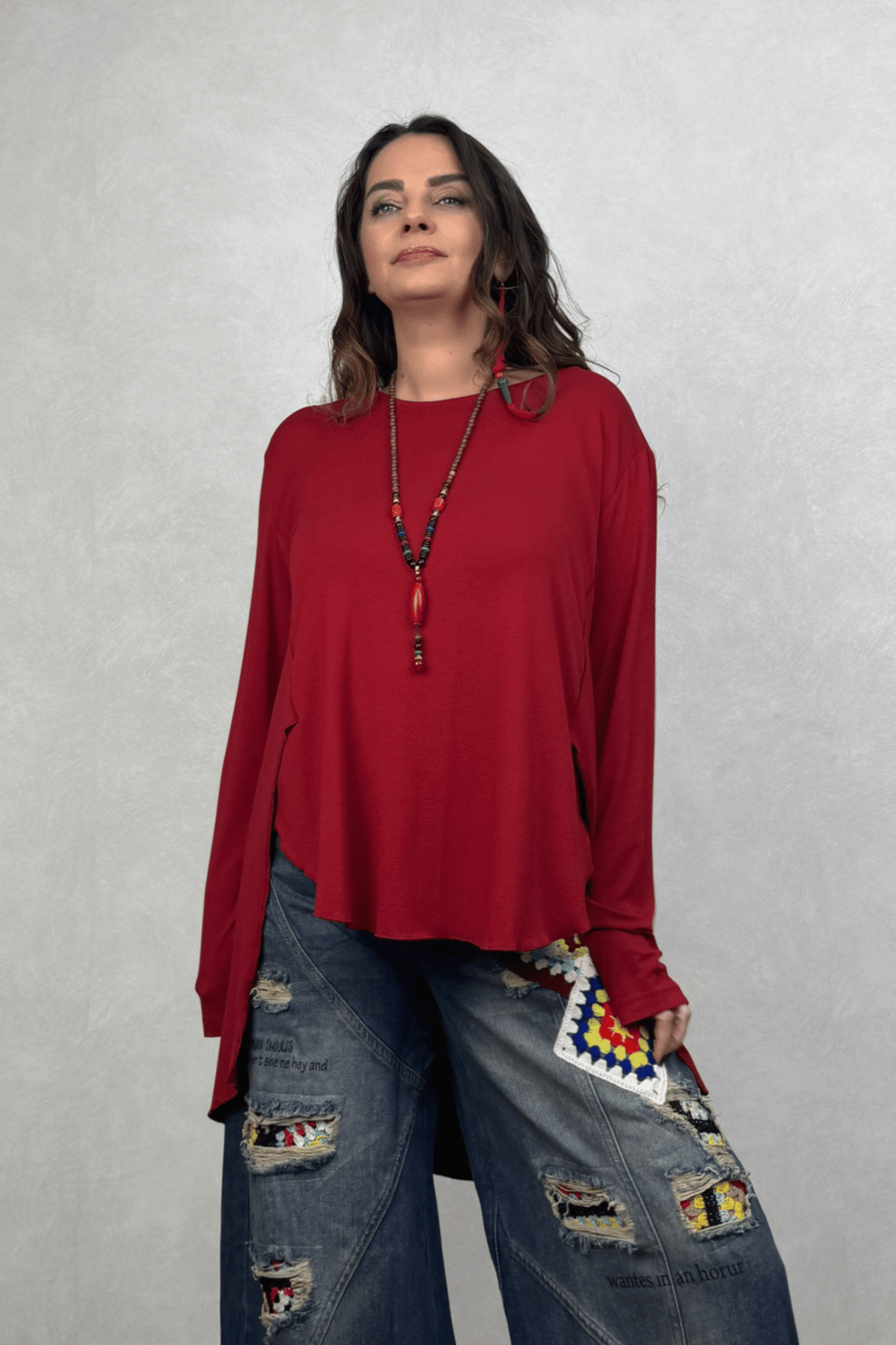Luca Asimetrik Tunik  - Bordo