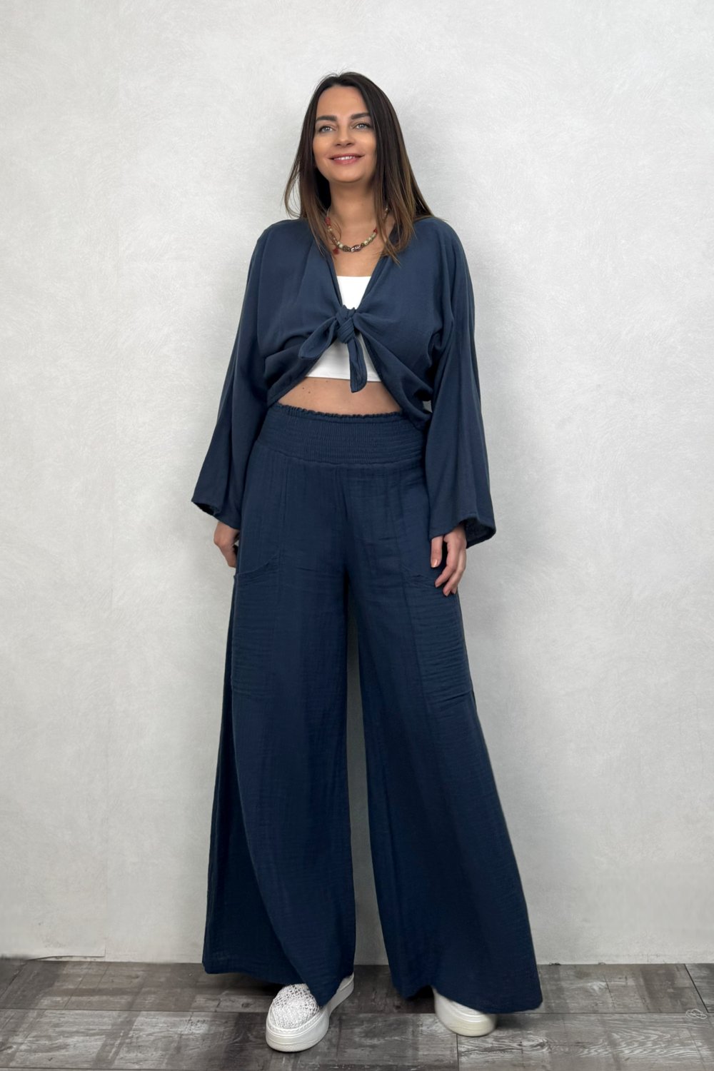 Lyra Nature Bağlamalı Bluz Midnight Navy - Petrol