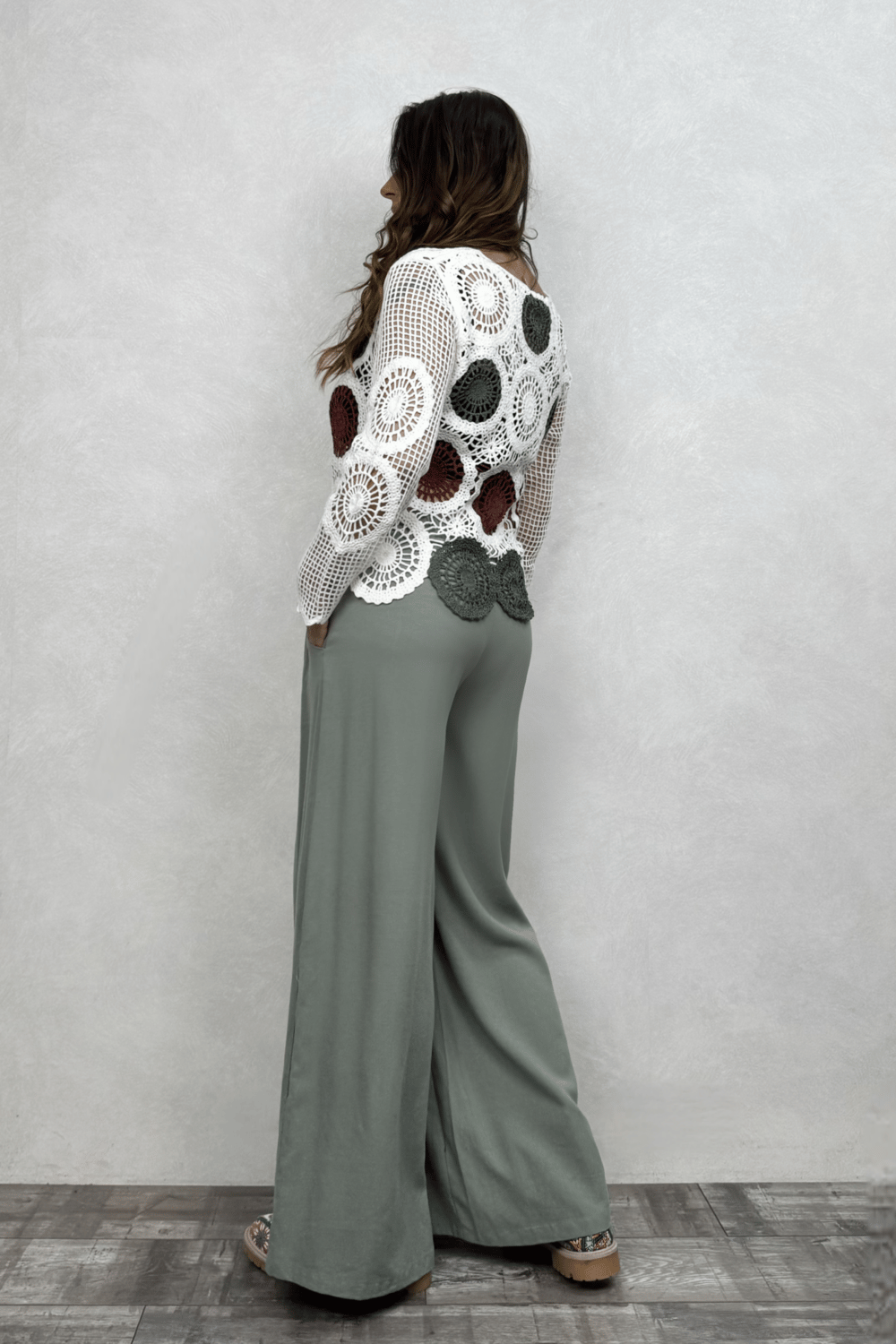 Mandala Desen Dantel Bluz - Beyaz