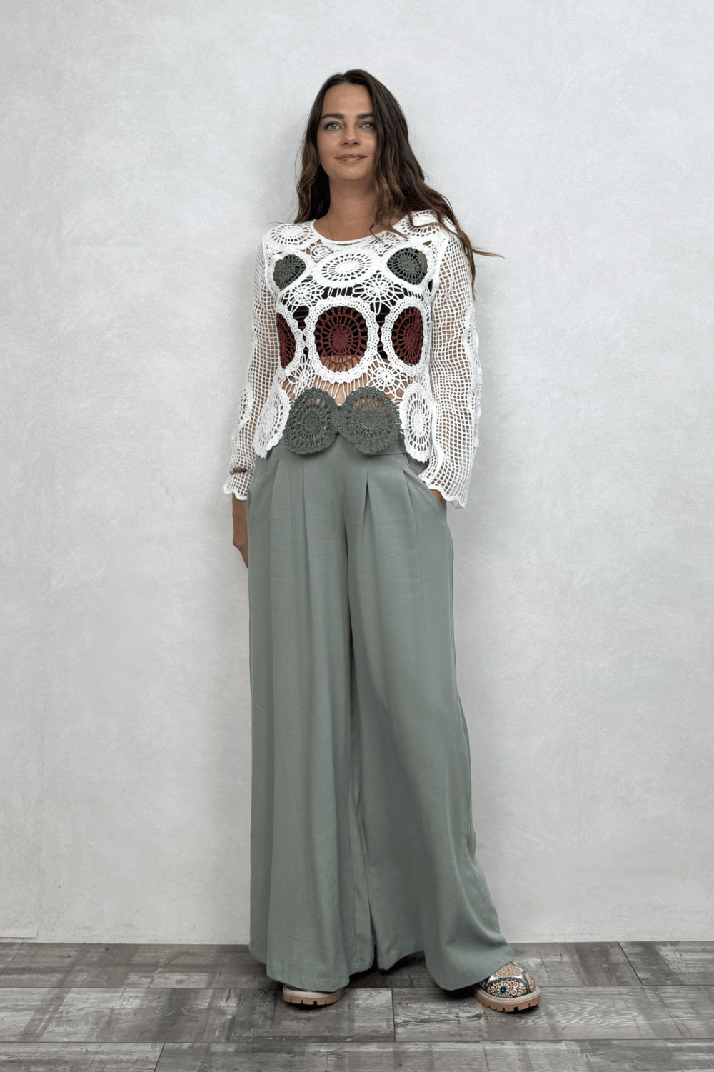 Mandala Desen Dantel Bluz - Beyaz