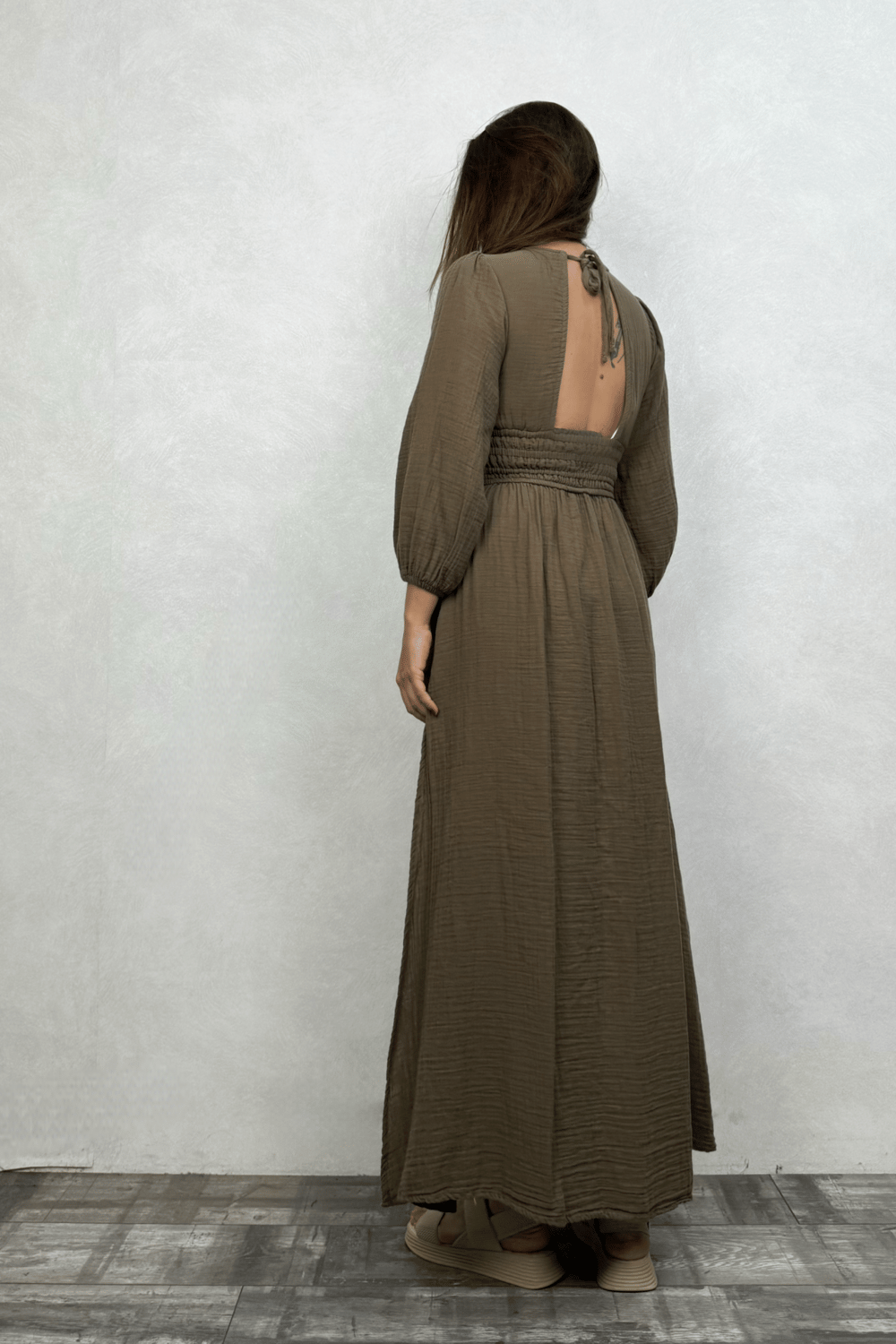 Metis Müslin Elbise Neutral Brown -Doğal Kahve