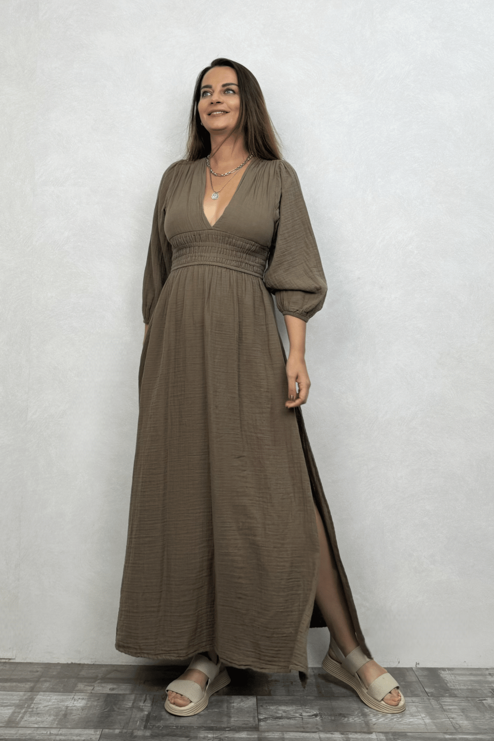 Metis Müslin Elbise Neutral Brown -Doğal Kahve