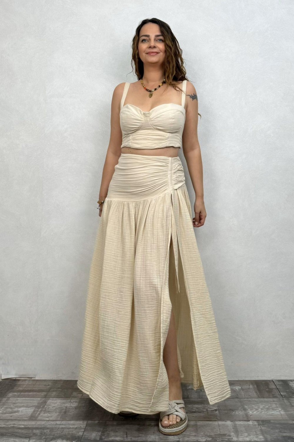 Mezula Drape Müslin Takım - Bej