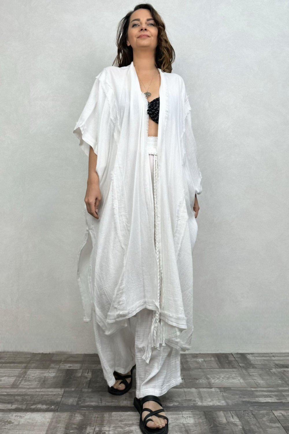 Moneta Uzun Kaftan  - Beyaz