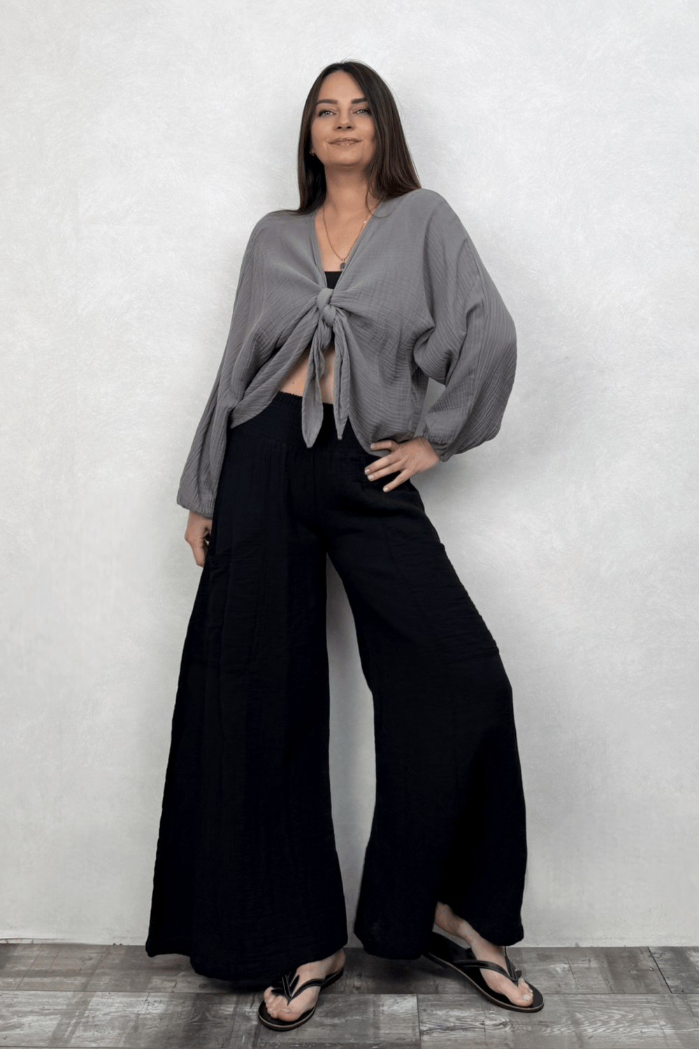 Neptün Müslin Bağlamalı Dark Grey - Gri