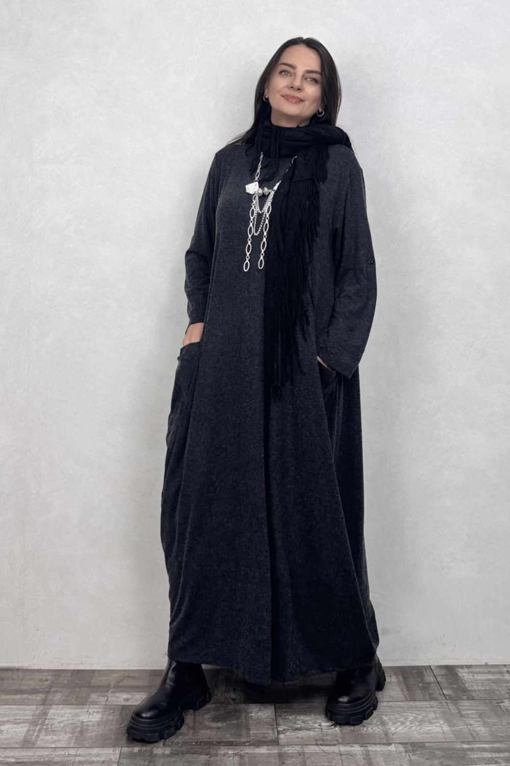 Nilda Cepli Triko Maxi Elbise - Antrasit