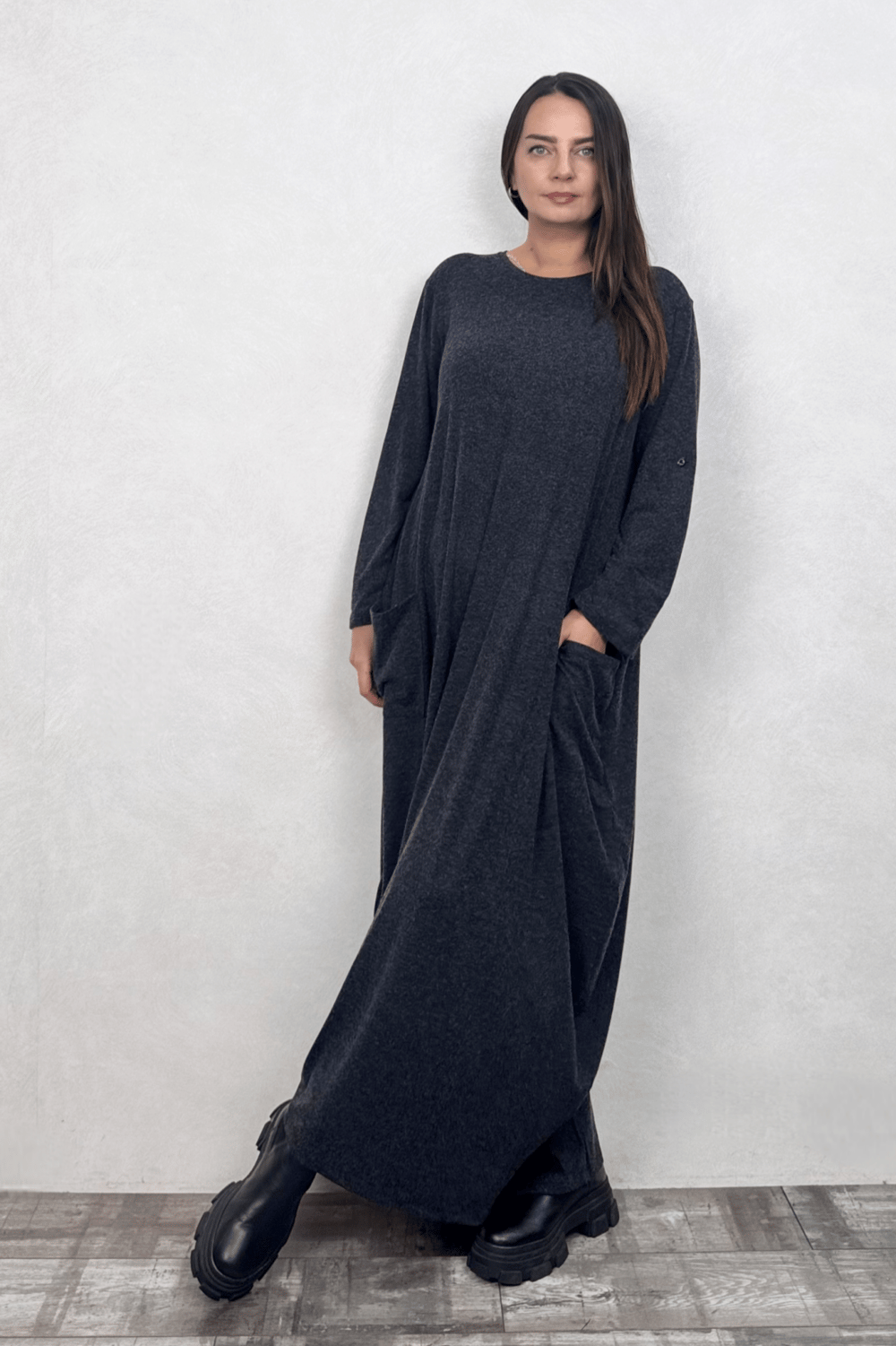 Nilda Cepli Triko Maxi Elbise - Antrasit