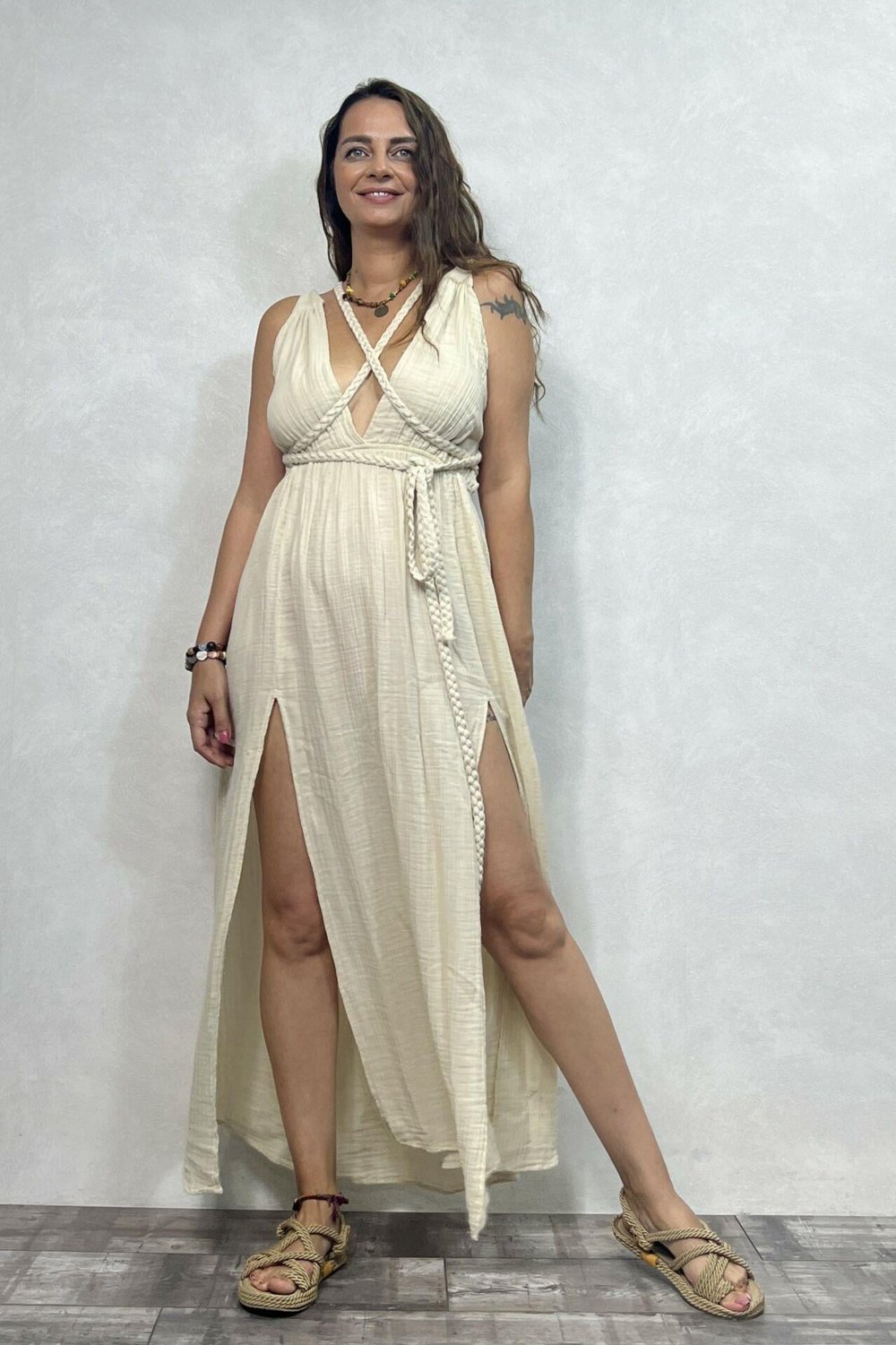 Blanca Niobe Elbise- Bej