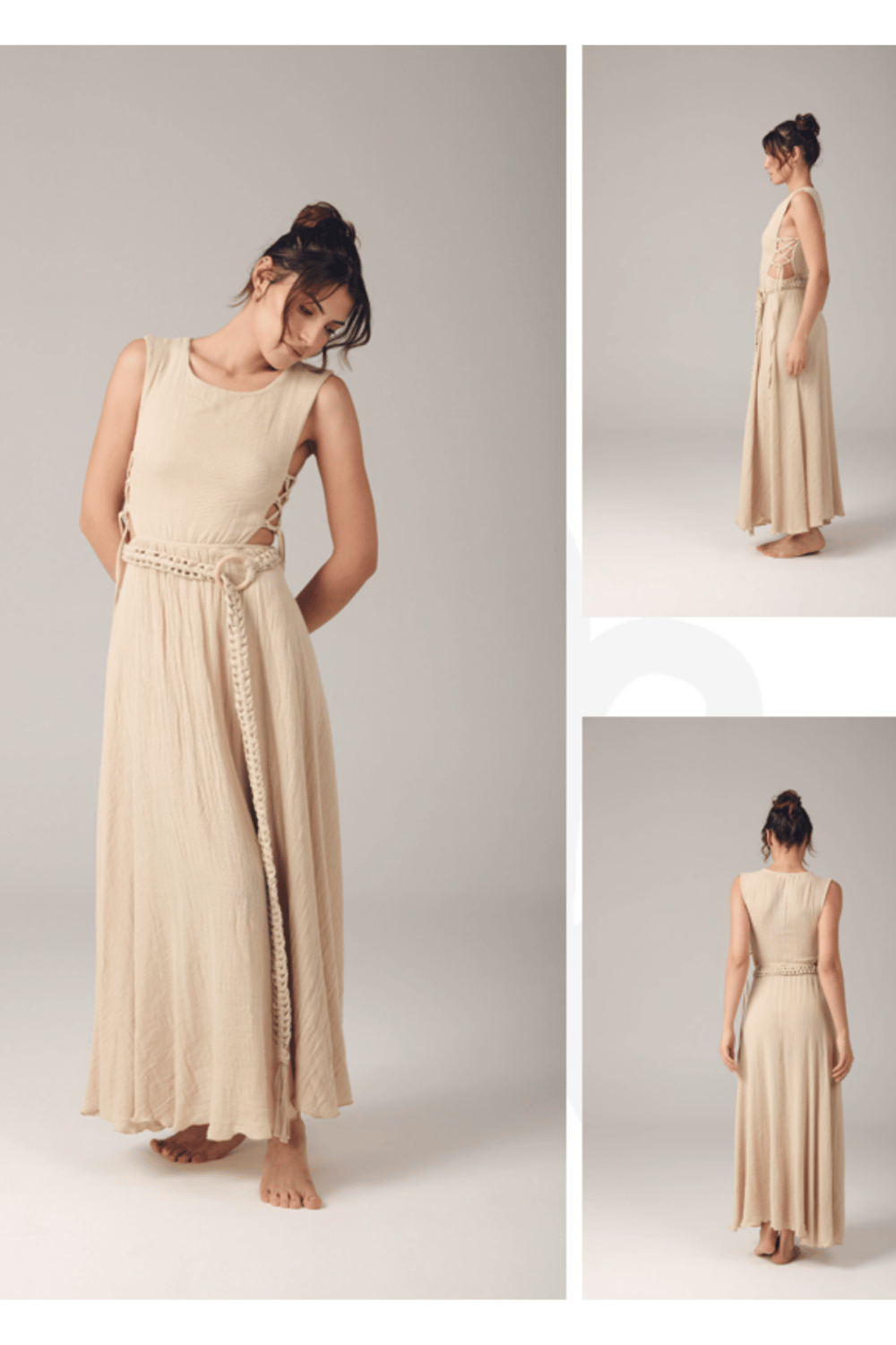 Blanca Olivia Nature Müslin Elbise -Bej