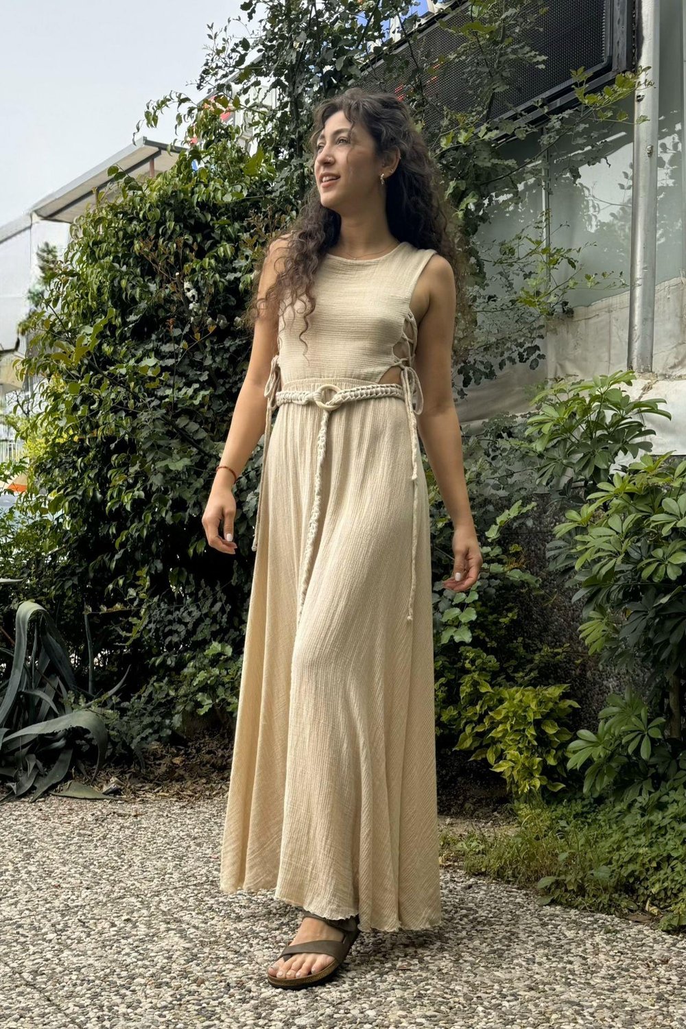Blanca Olivia Nature Müslin Elbise -Bej