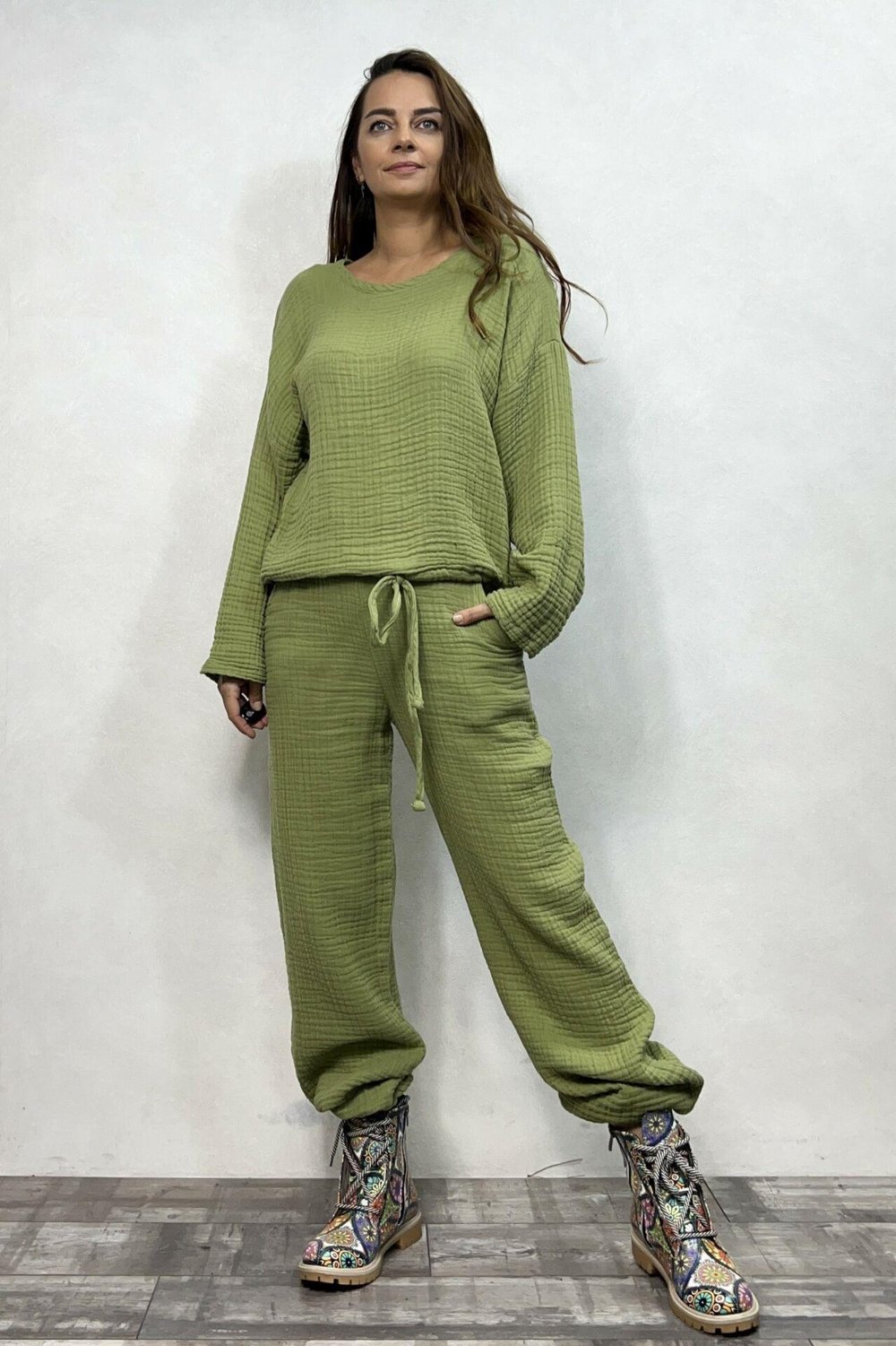 Orfe Müslin Pantolon Sage Green - Yeşil